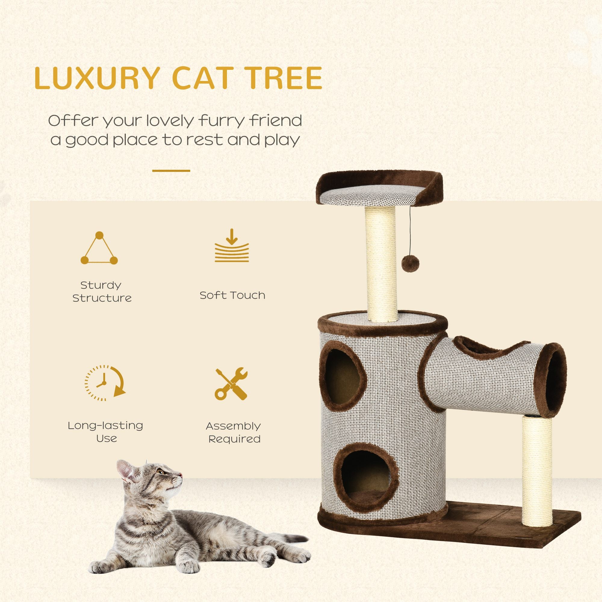 Cat Tree Tower Indoor Cats Climbing Activity Center Kitten Furniture w/ Cat House, Bed, Scratching Post, Hanging Toy, Brown Cat Towers   at Gallery Canada