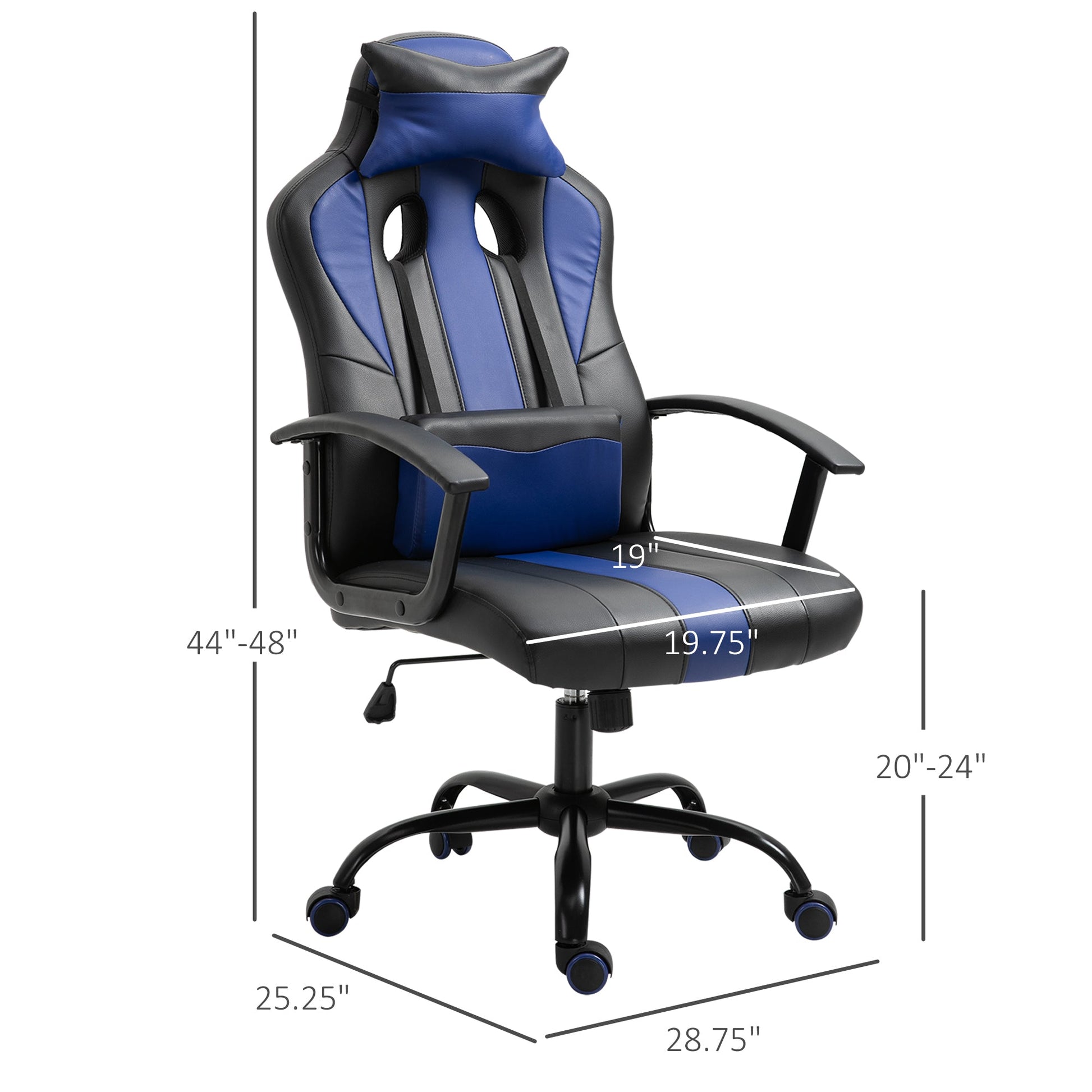 Adjustable Racing Gaming Chair High Back Racing Style with Lumbar Support and Pillow Blue Video Game Chairs   at Gallery Canada