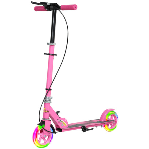 Scooter for Kids Ages 3-8 with Light Up Wheels, Adjustable Handlebar, Rear Brake &; Handbrake for Girls and Boys, Pink