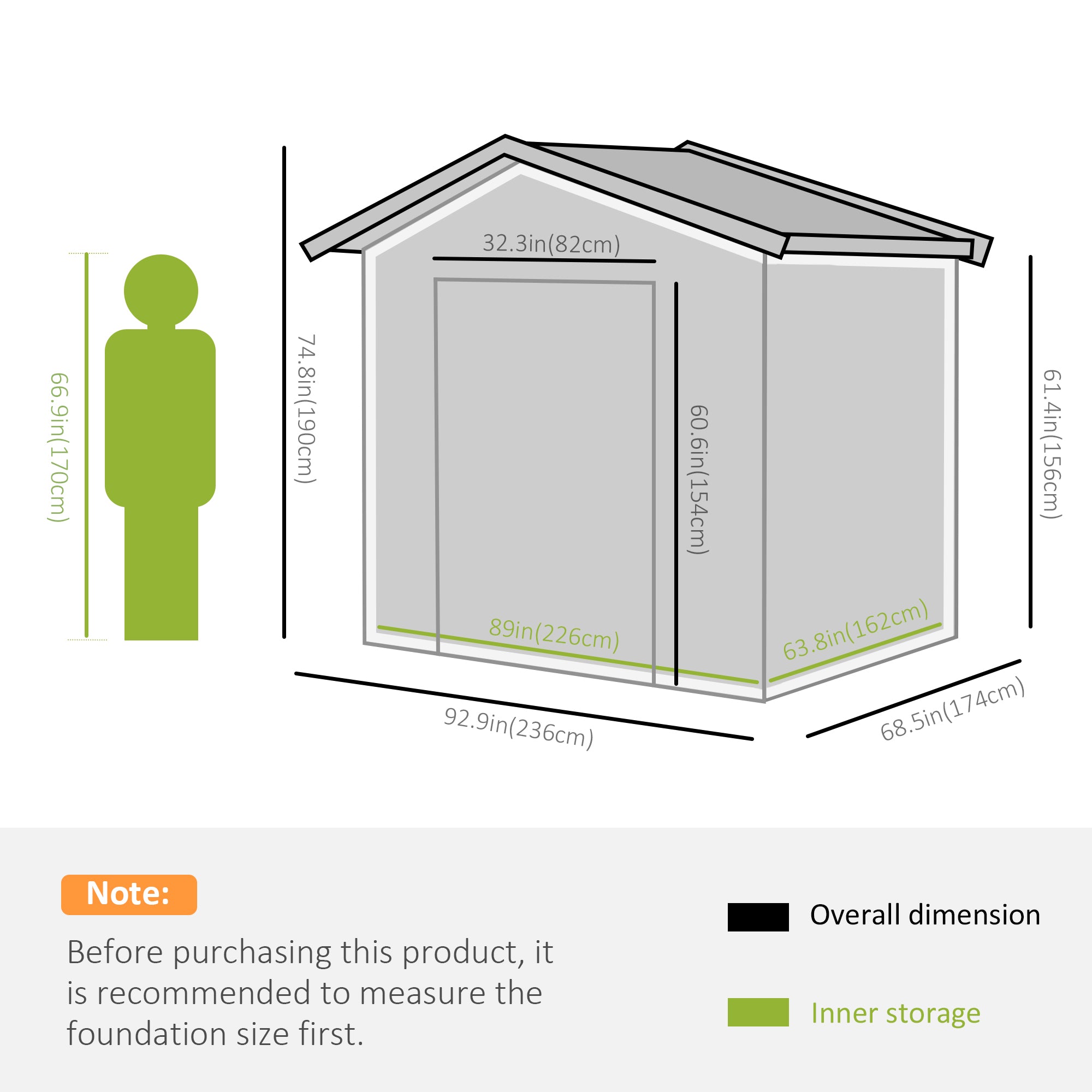 8' x 6' Outdoor Storage Shed, Metal Garden Tool Storage House with Lockable Sliding Doors and Vents for Backyard Patio Lawn, Green Sheds   at Gallery Canada