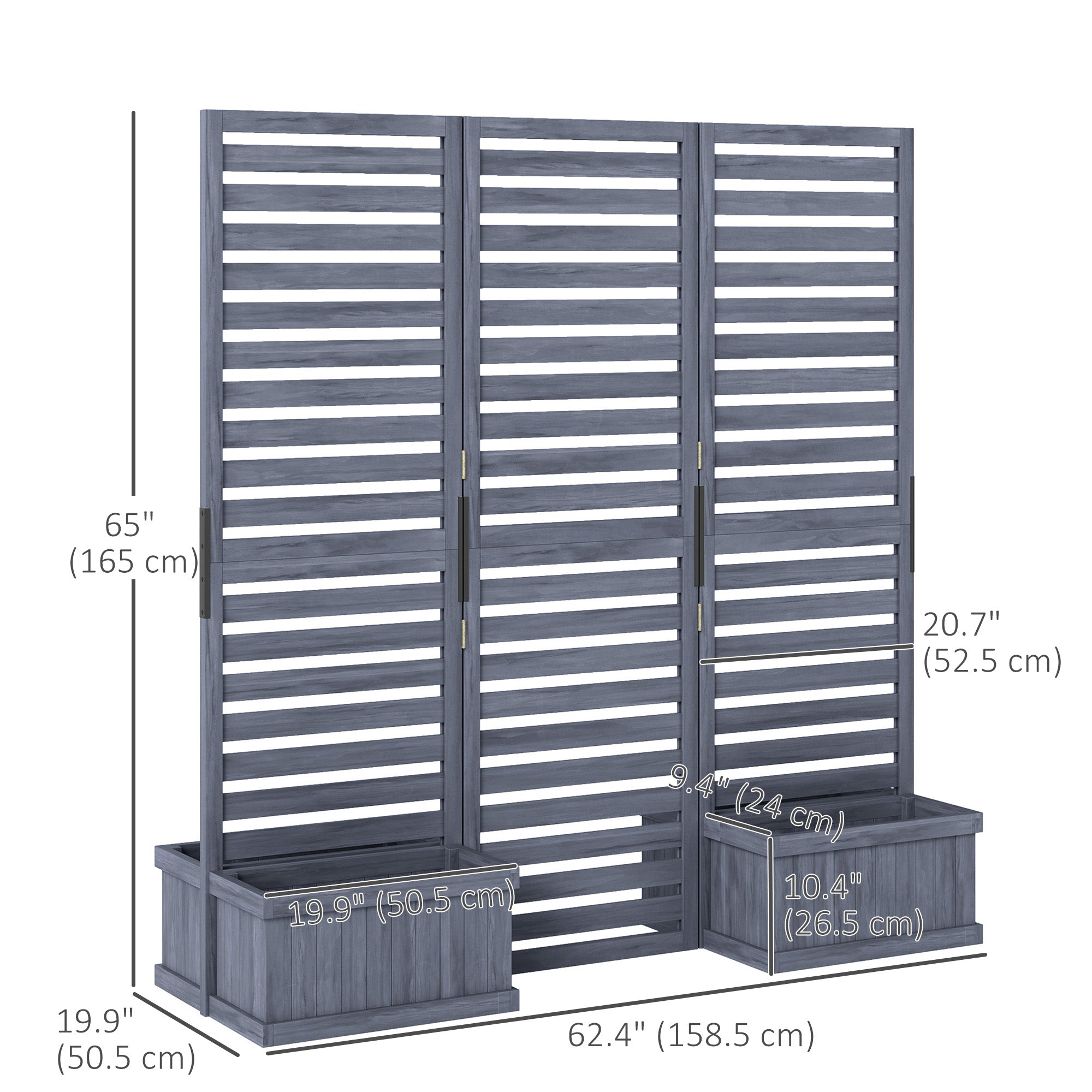 Outdoor Privacy Screen Wood Privacy Panel with 4 Planter Boxes, Raised Bed with 3 Panels, Drainage Holes Side Awnings at Gallery Canada