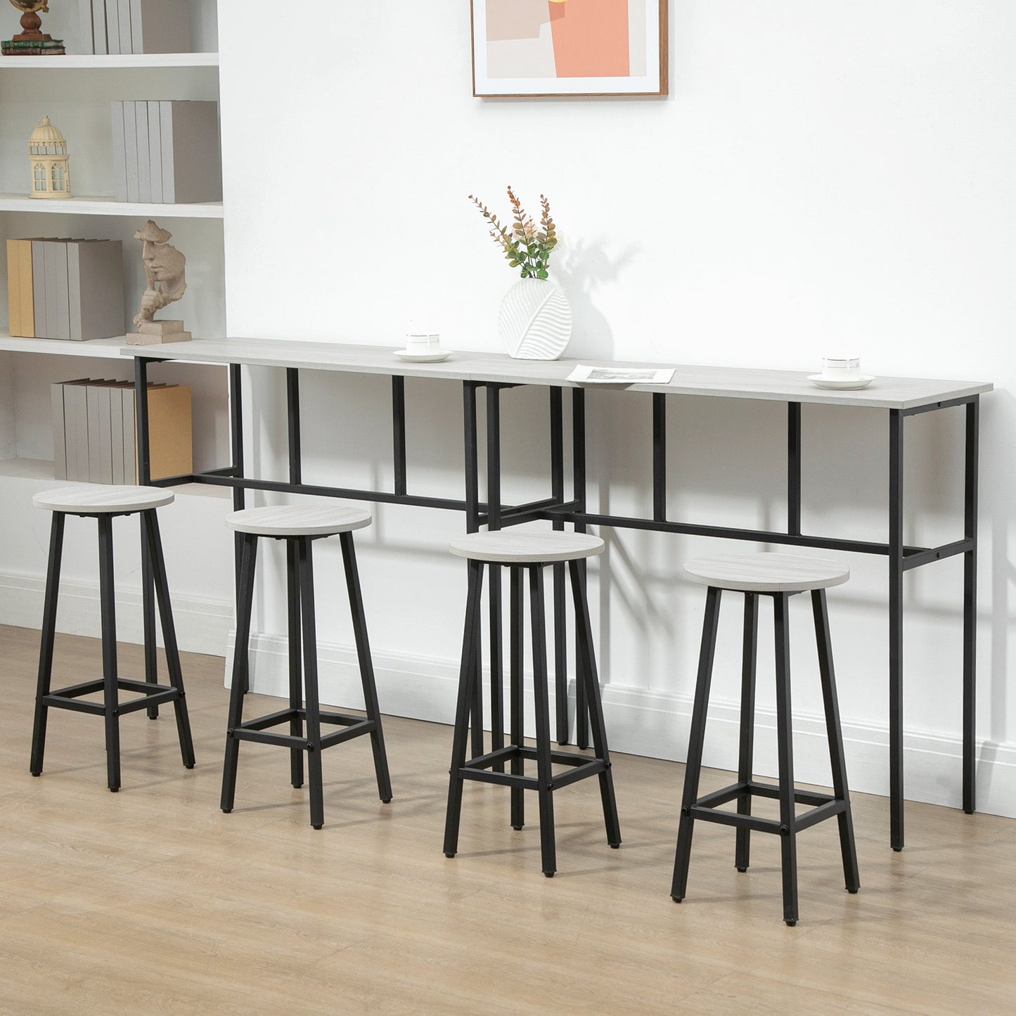 6-Piece Bar Table Set, 2 Breakfast Tables with 4 Stools, Counter Height Dining Tables &; Chairs for Kitchen, Living Room, Grey Bar Sets   at Gallery Canada