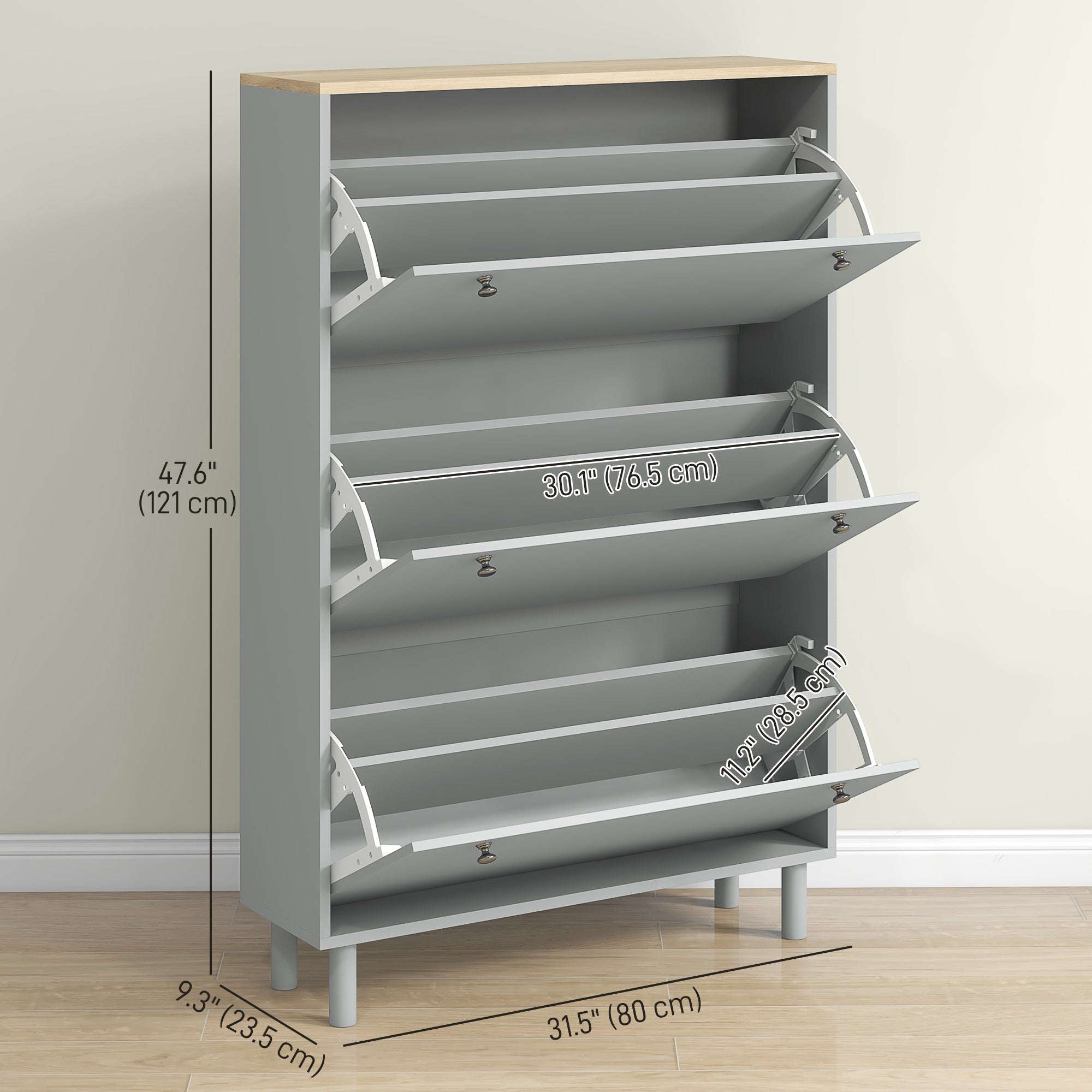 Shoe Storage with 3 Flip Drawers and Adjustable Shelves, Entryway Shoe Storage Cabinet for 24 Pairs of Shoes, Grey Shoe Storage Cabinets & Racks   at Gallery Canada