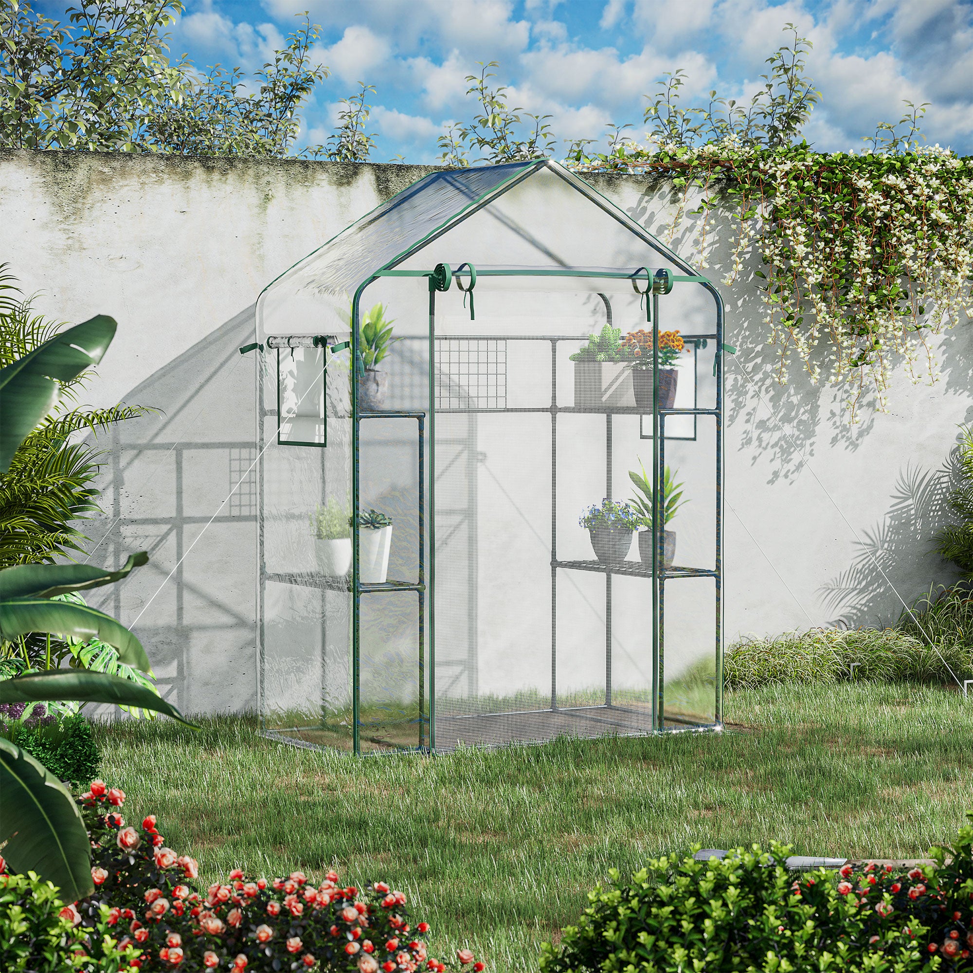 Walk-in Greenhouse with 4 Shelves, 56