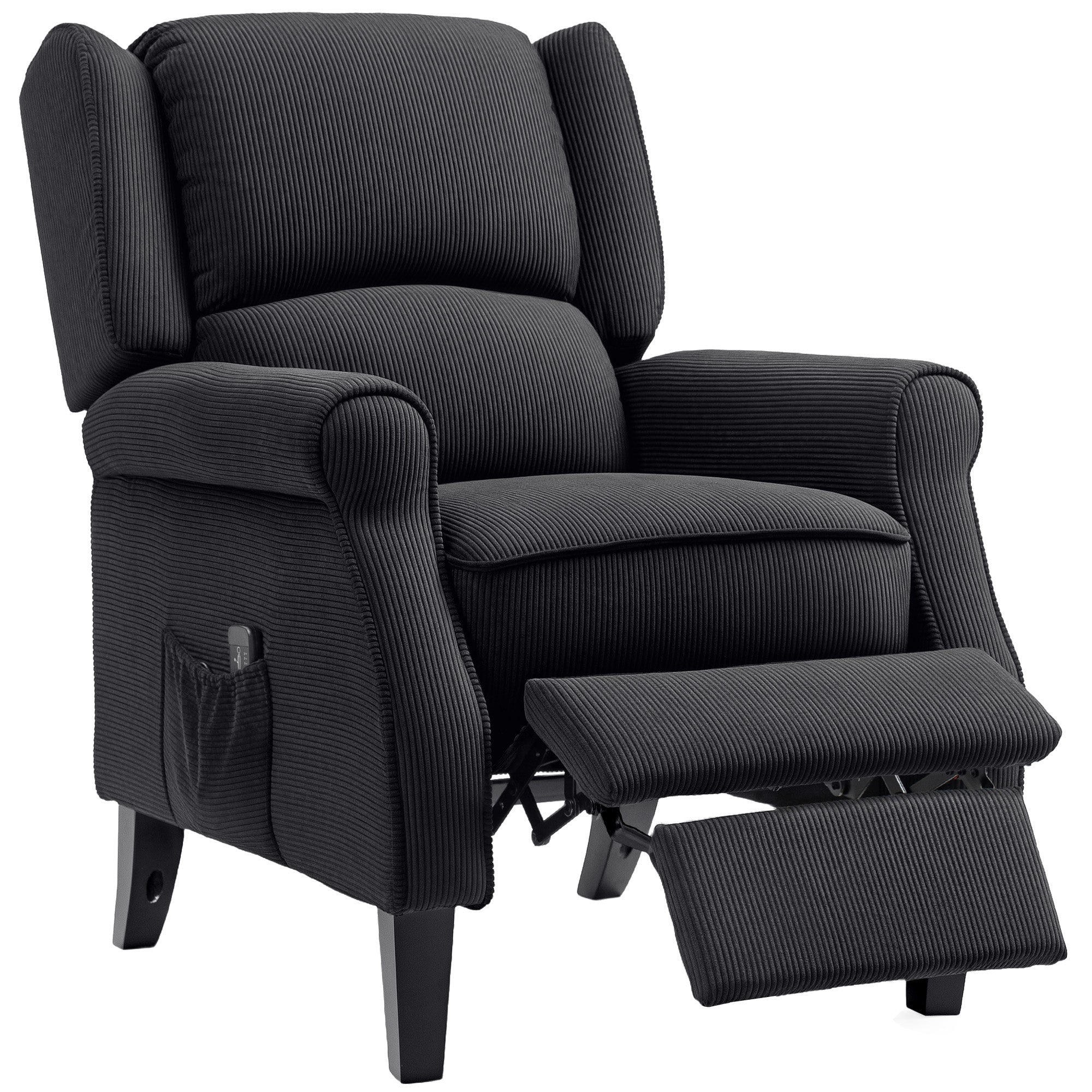 Push Back Recliner Chair, Vibration Massage Recliner for Living Room with Extendable Footrest, Remote, Pocket, Black Sofas & Reclining Chairs Black at Gallery Canada