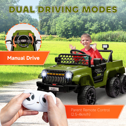 12V 4WD/2WD Kids Electric Car w/ Remote Control, Spring Suspension, Back Trailer, Light, Music, Soft Start, Dark Green Electric Toy Cars   at Gallery Canada