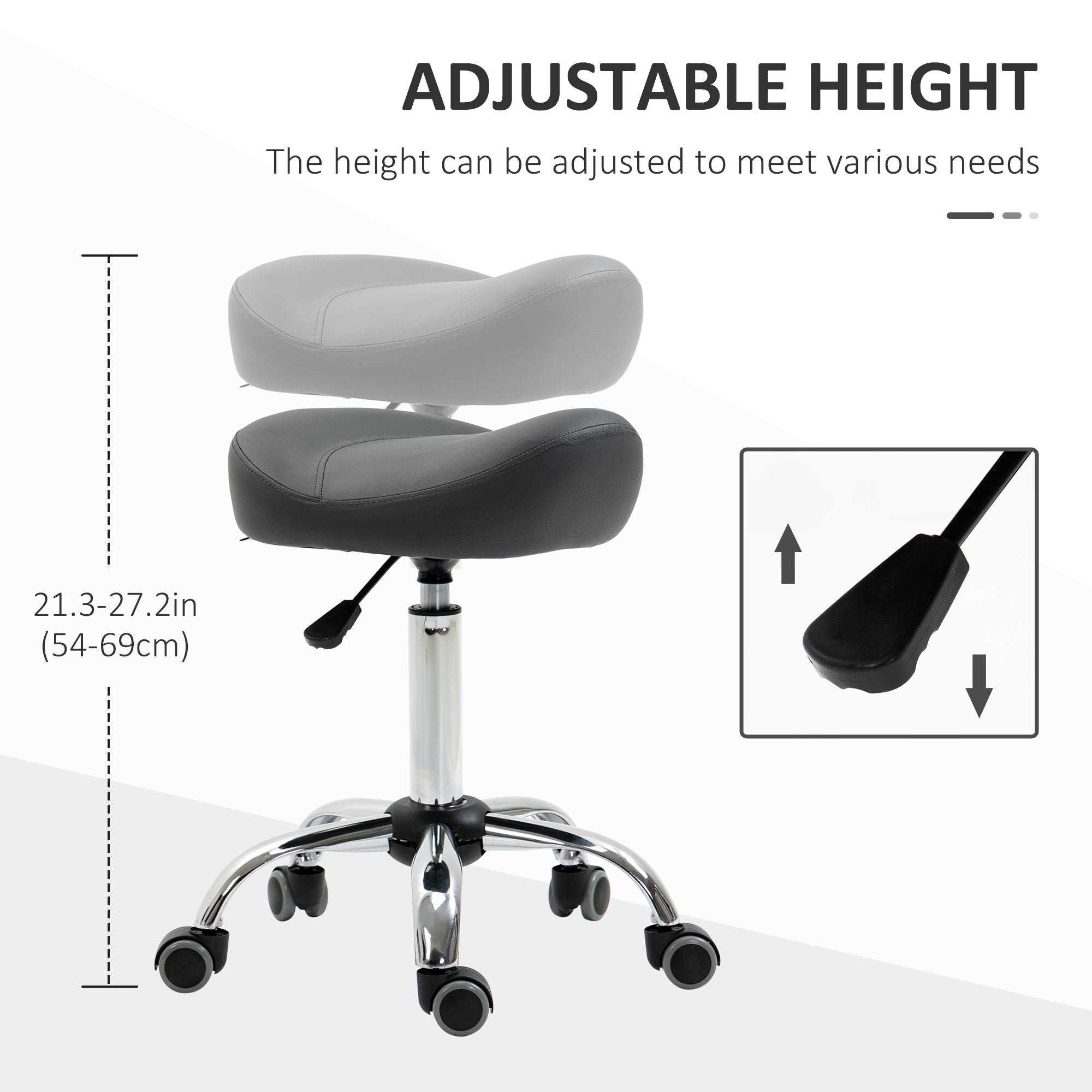 Saddle Stool, Height Adjustable Rolling Salon Chair with PU Leather for Massage, Spa, Clinic, Beauty and Tattoo, Grey Salon Stools   at Gallery Canada