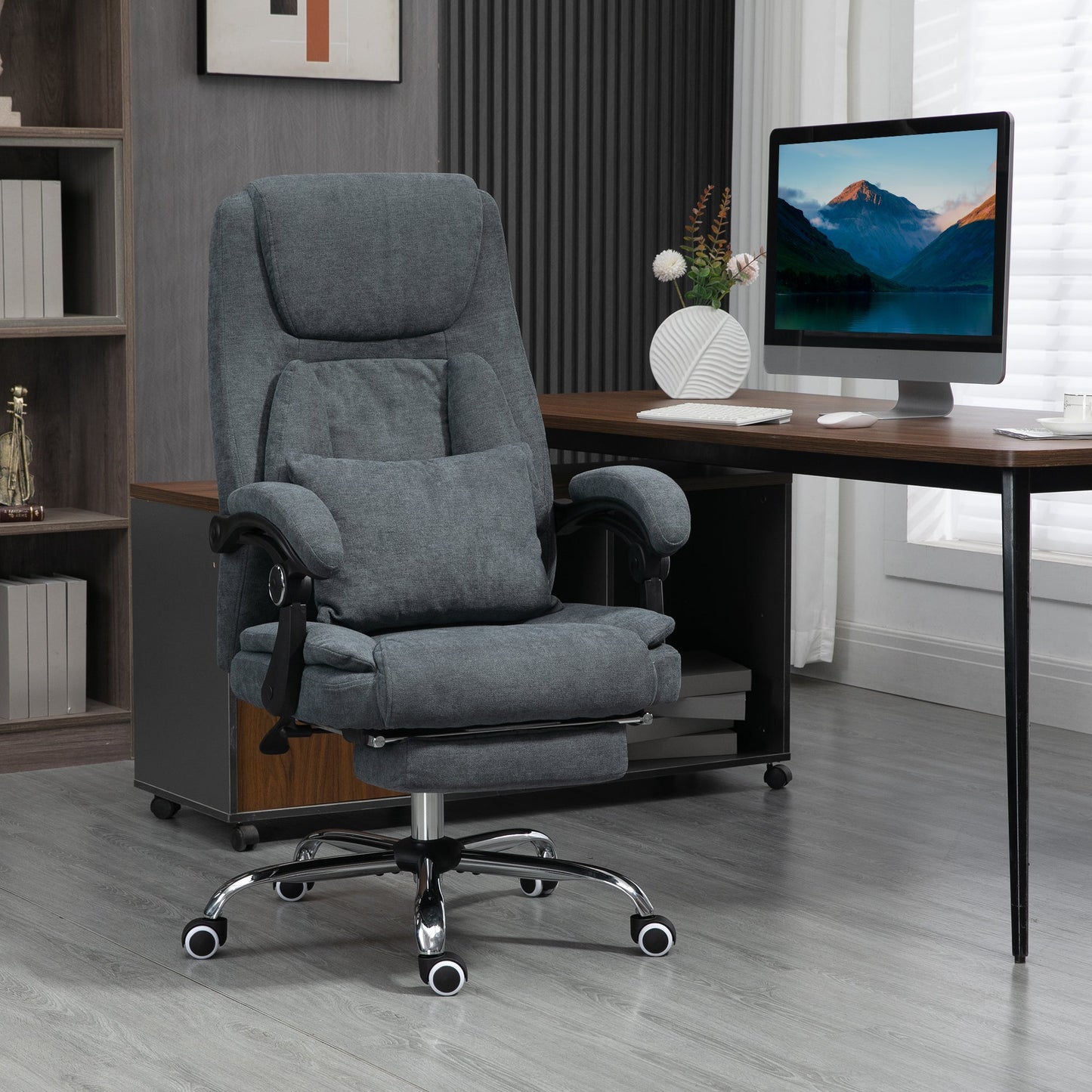 Massage Office Chair with Kneading, Swivel Fabric Recliner Chair with Footrest, Armrest, Grey Massage Chairs   at Gallery Canada