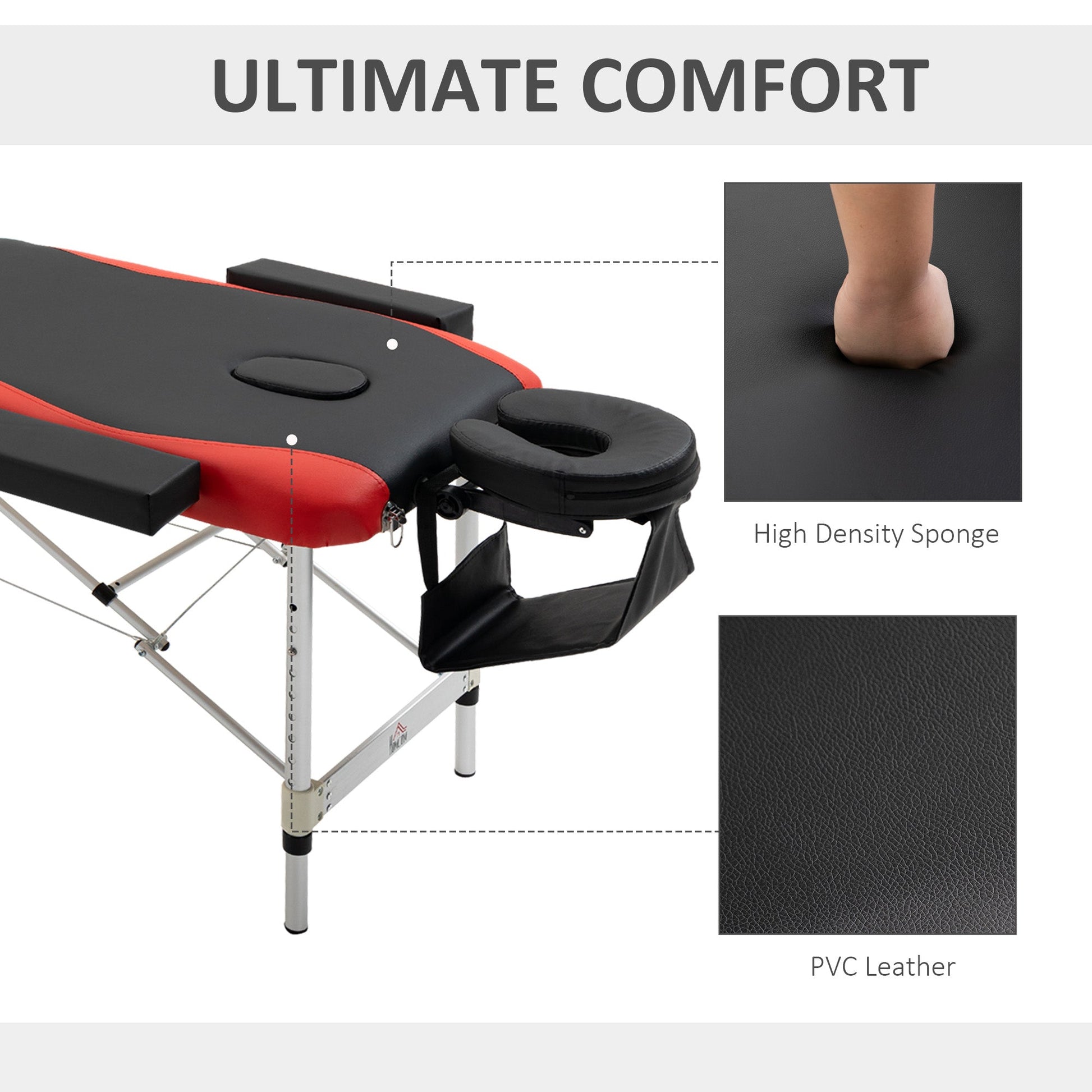 73" 3 Section Foldable Massage Table Professional Salon Spa Facial Couch Bed (Black/Red) Portable Massage Tables   at Gallery Canada