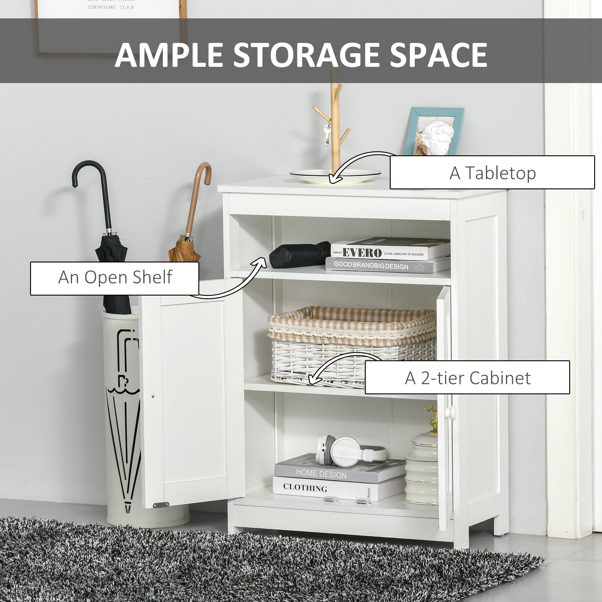 Accent Cabinet, Wood Free Standing Storage Organizer with Double Doors and Adjustable Shelf for Living Room, Kitchen, White Bathroom Cabinets at Gallery Canada