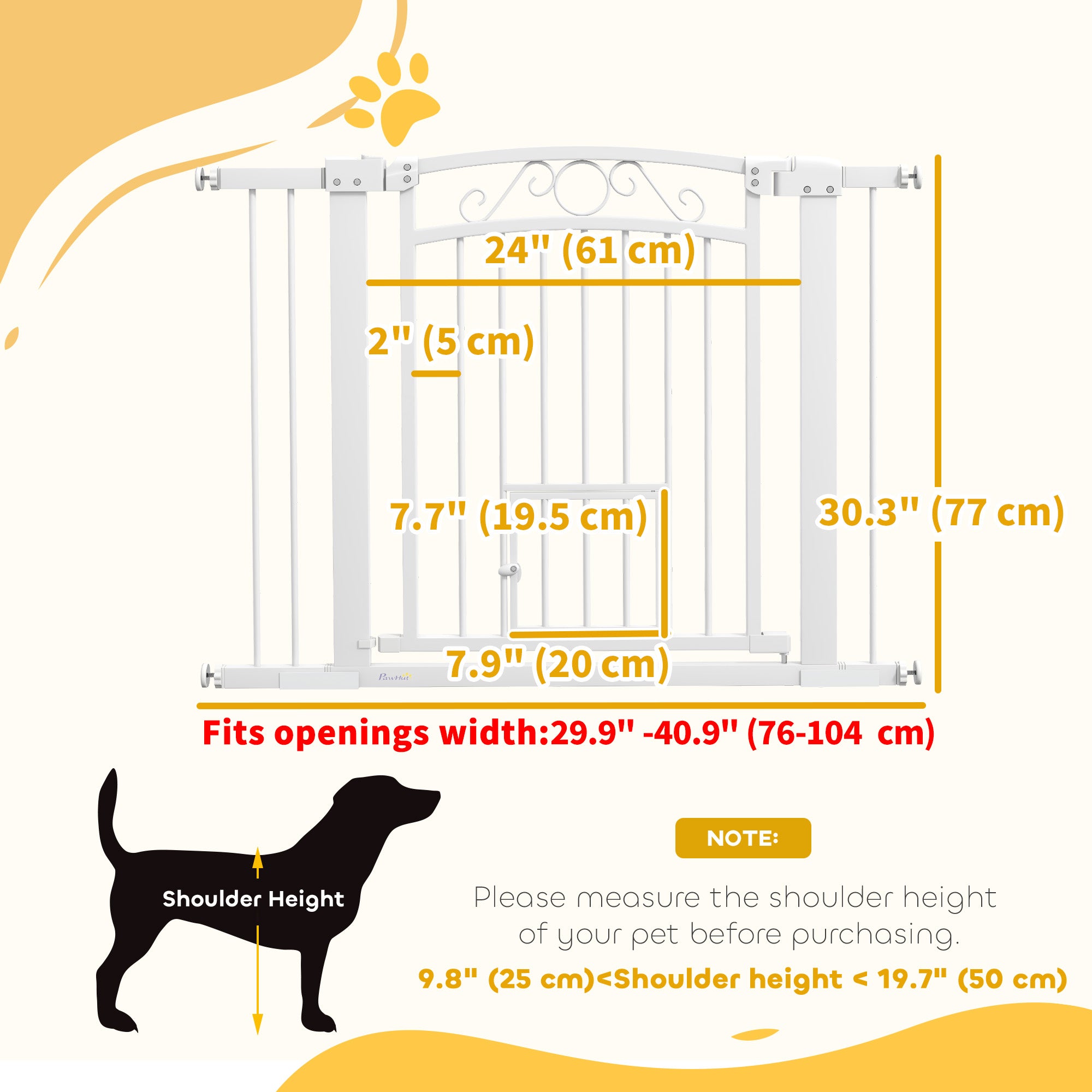 Dog Gate, Walk Through Pet Gate w/ Small Pet Door, Auto Close, for Doorways, House, Stair, 30