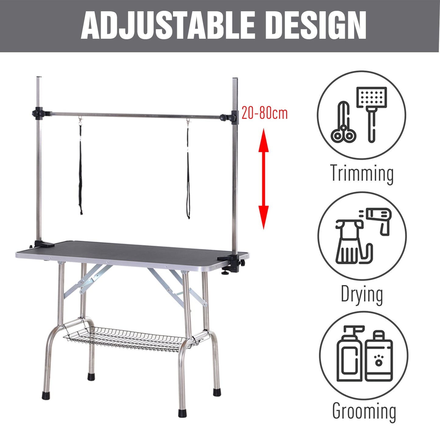 Metal Adjustable Dog Grooming Table Rubber Top 2 Safety Slings Mesh Black Dog Grooming Tables   at Gallery Canada