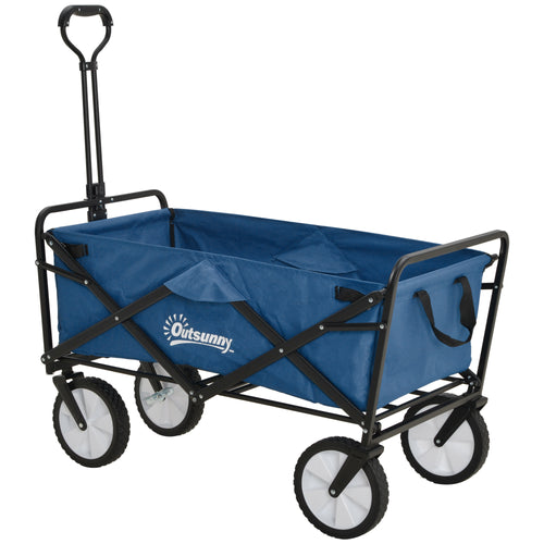 Folding Wagon Cart Collapsible Camping Trolley Garden Heavy Duty Shopping Cart with Navy Blue
