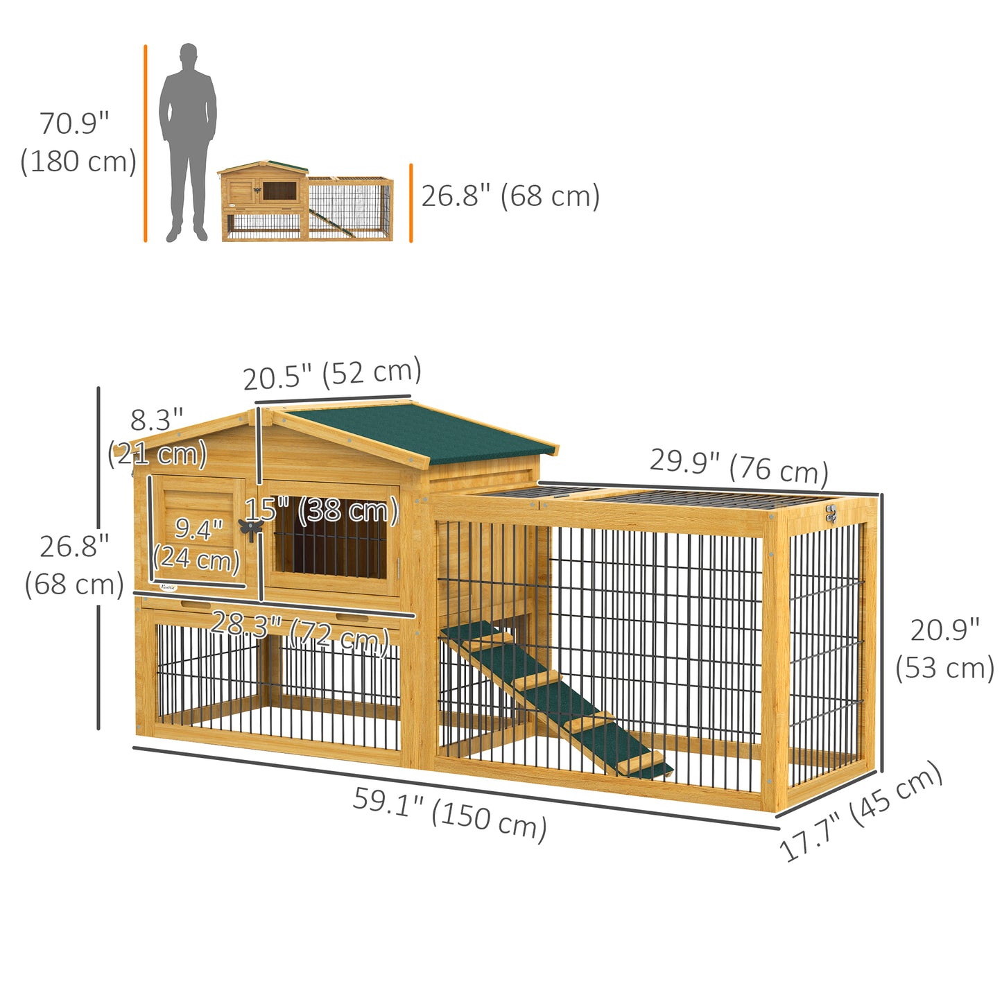 Wood Rabbit Hutch w/ Ramp, Openable Roof, Pull-out Tray, Yellow Rabbit Hutch   at Gallery Canada