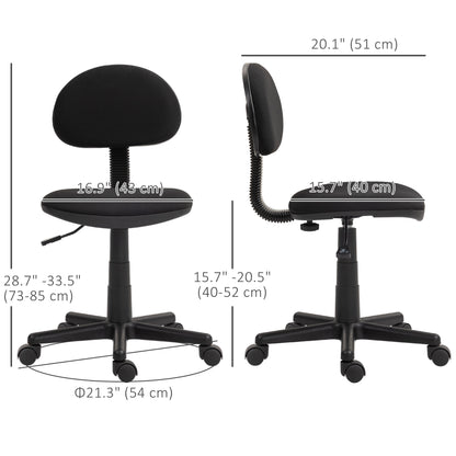 Small Desk Chair, Armless Office Chair with Adjustable Height, 360° Swivel Wheels, Low Back for Small Spaces, Black Task Chairs   at Gallery Canada