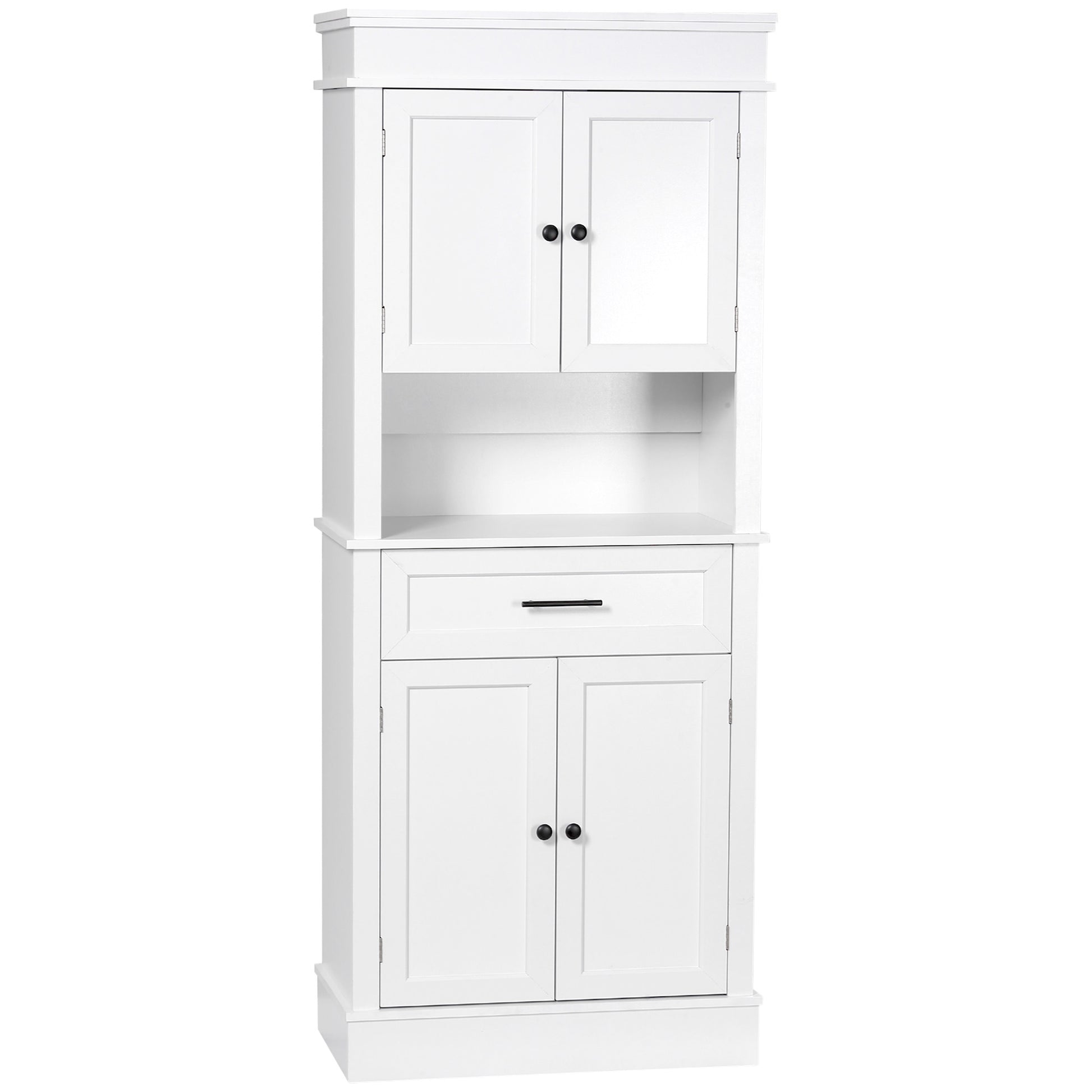 Modern Freestanding Kitchen Pantry Cabinet Cupboard with Doors Open Shelves Adjustable Shelving Microwave Space, White Kitchen Pantry Cabinets   at Gallery Canada