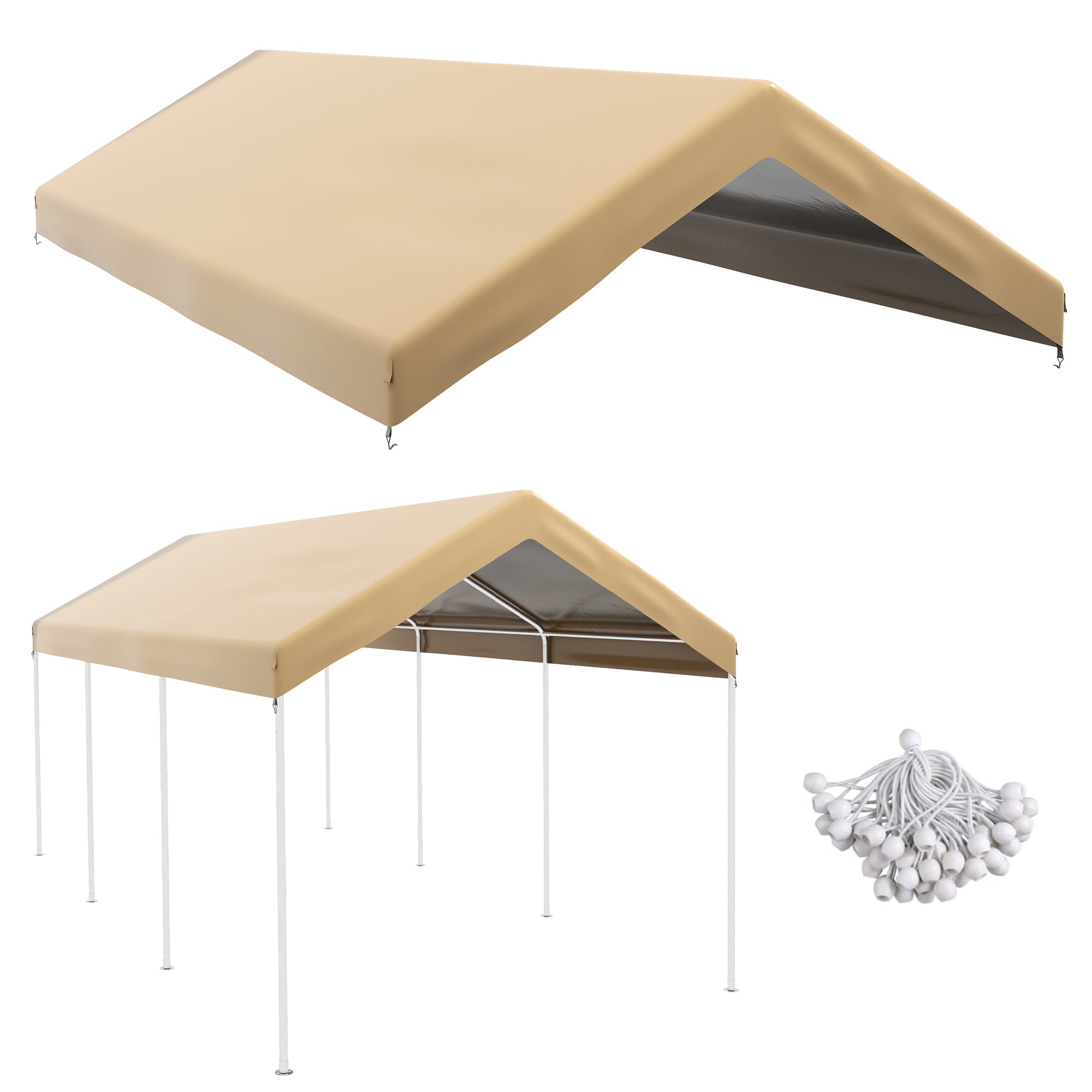 10 x 20ft Carport Replacement Canopy, UV Resistant Garage Car Cover with Ball Bungee Cords, Beige Gazebo Canopy Replacement at Gallery Canada
