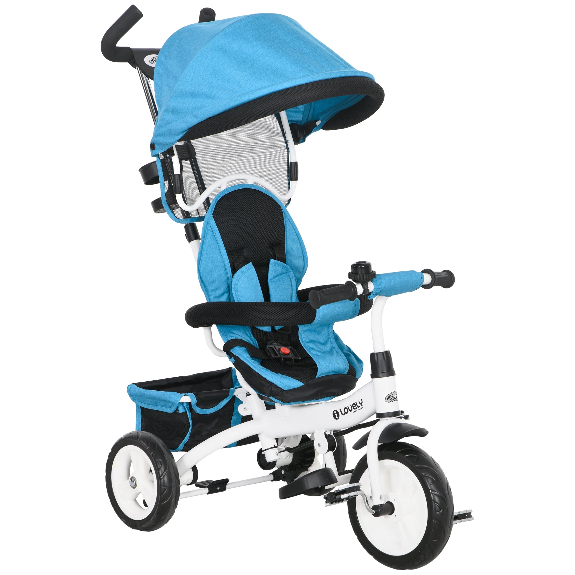 6 in 1 Toddler Tricycle Stroller with Basket, Canopy, 5-point Safety Harness, for 12-60 Months, Blue Tricycles for Kids at Gallery Canada