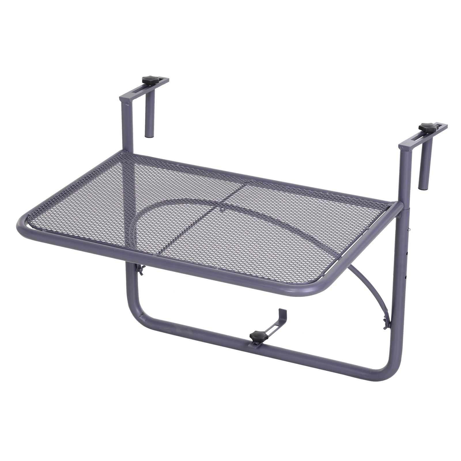 Adjustable Balcony Hanging Railing Table, Metal Mounting Mini Wall Desk Storage Rack, Outdoor Flower Stand Serving Table Rectangle, Grey Balcony Table Hanging at Gallery Canada