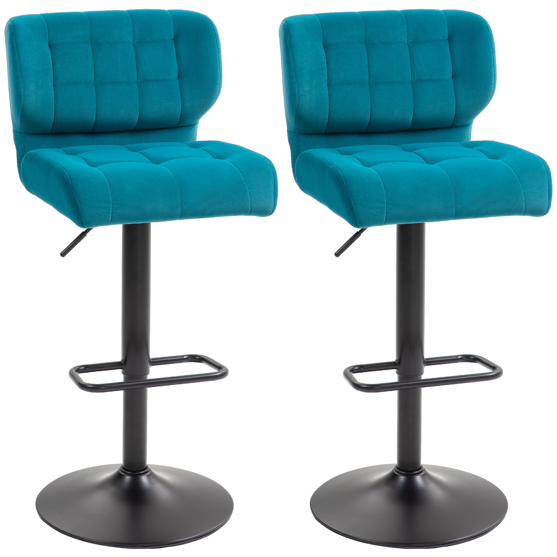 Swivel Tufted Velvet-feel Fabric Barstools Set of 2 Adjustable Bar Stools with Footrest for Counter Dining Room Blue Bar Stools   at Gallery Canada