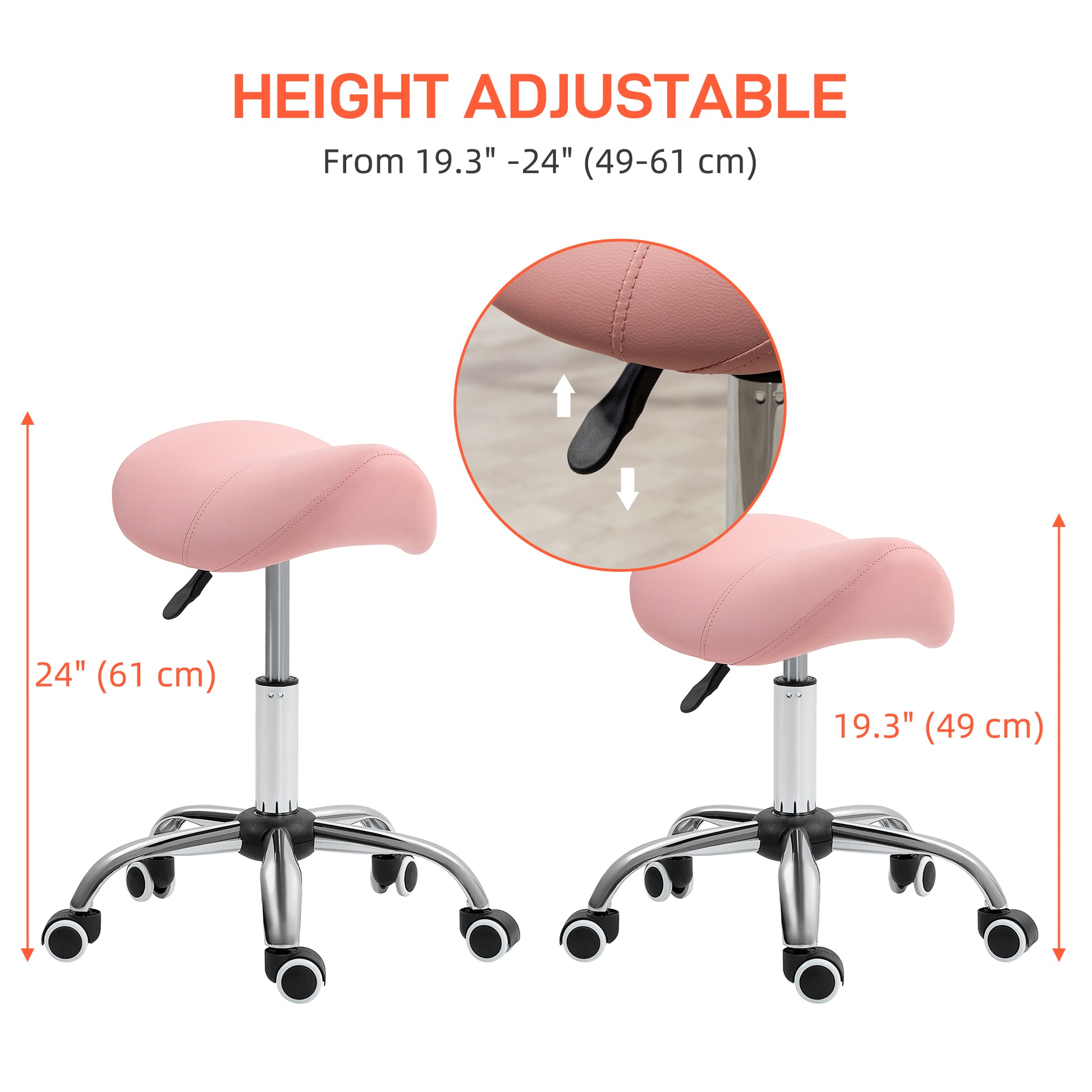 Cosmetic Stool 360° Rotate Height Adjustable Salon Massage Spa Chair Hydraulic Rolling Faux Leather Saddle Stool, Pink Salon Stools   at Gallery Canada