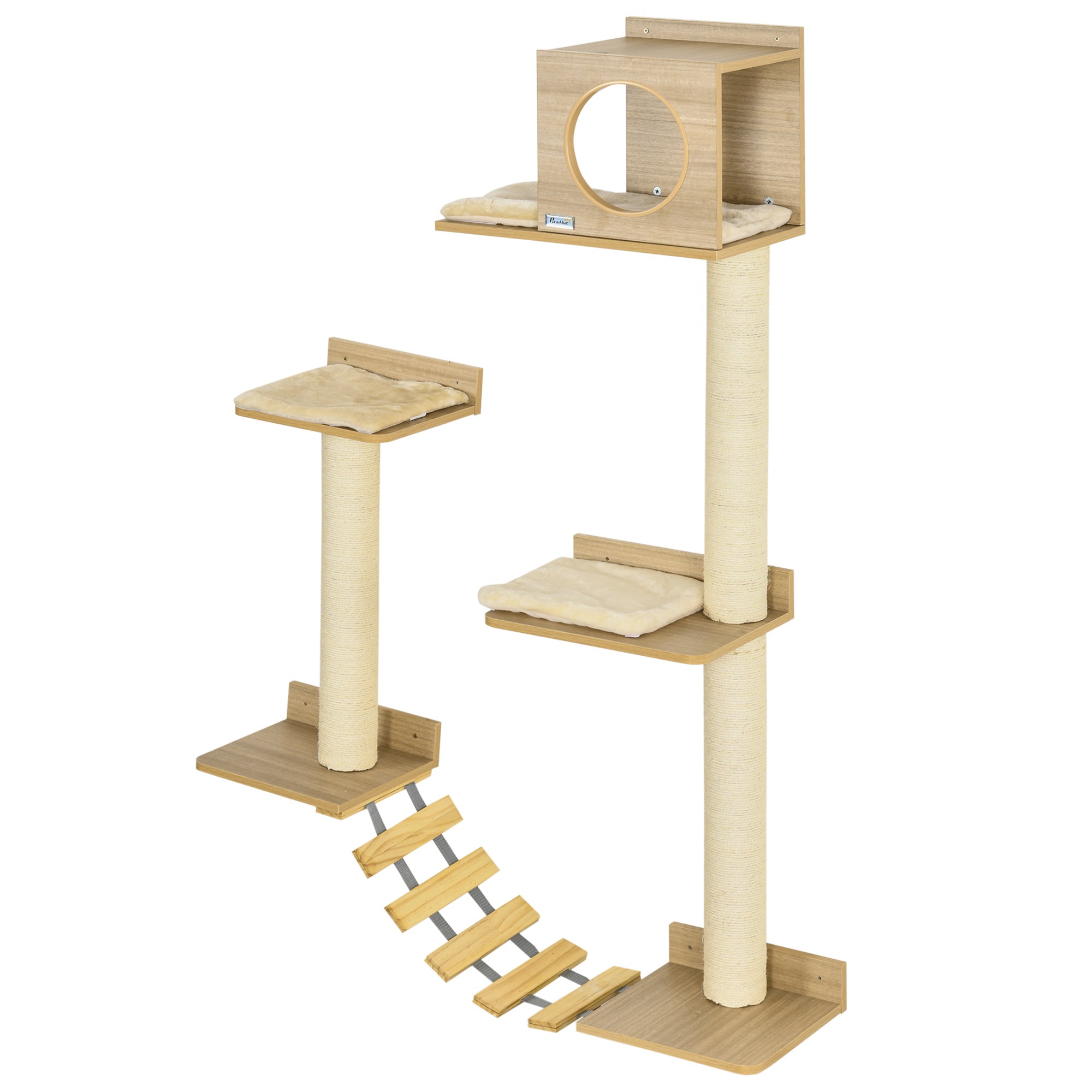 Wall Mounted Cat Tree with Scratching Post Condo Bridge Cushion Cat Climbing Shelves Furniture, Yellow Cat Climbing Wall Yellow  at Gallery Canada