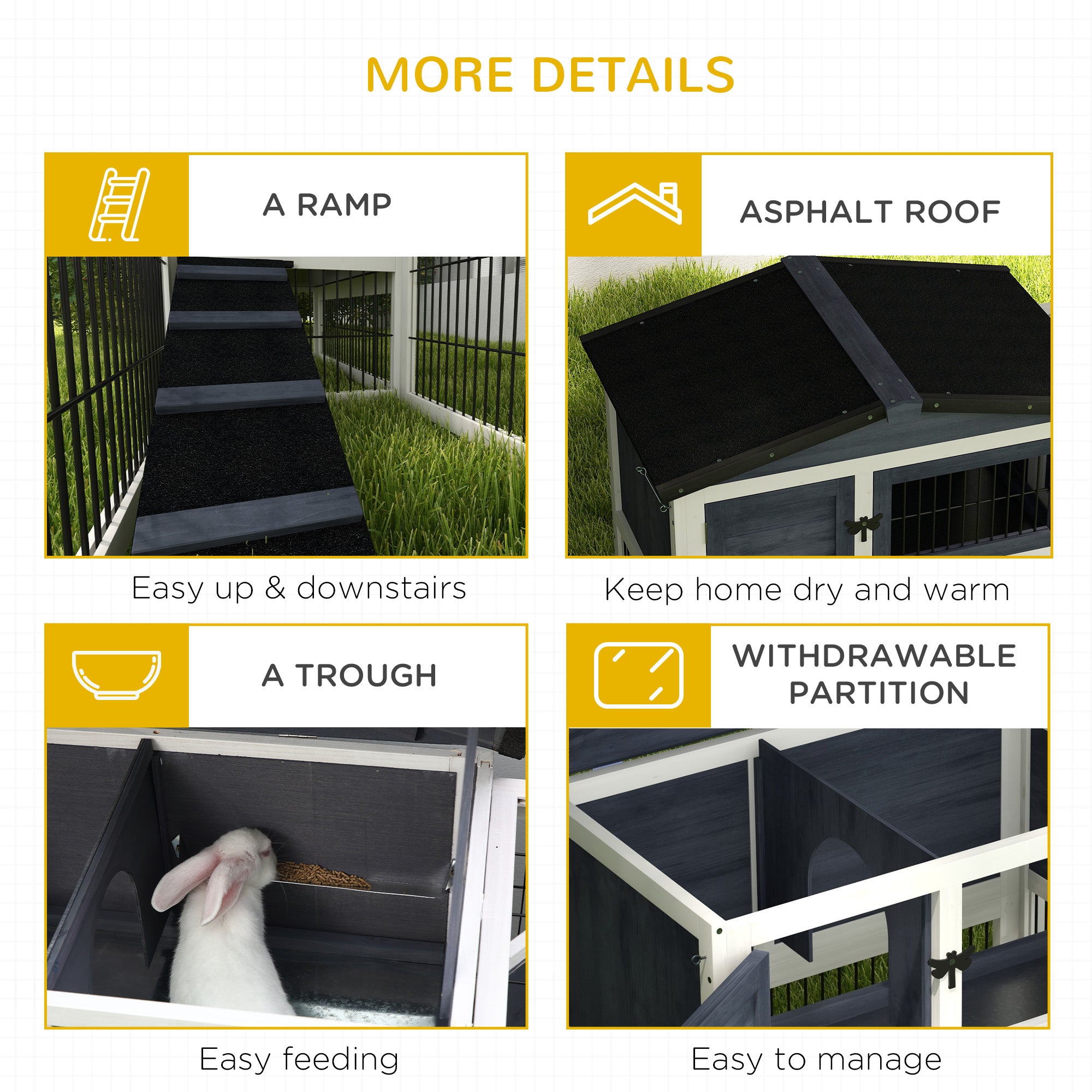 Wood Rabbit Hutch w/ Ramp, Openable Roof, Pull-out Tray, Dark Grey Rabbit Hutch at Gallery Canada
