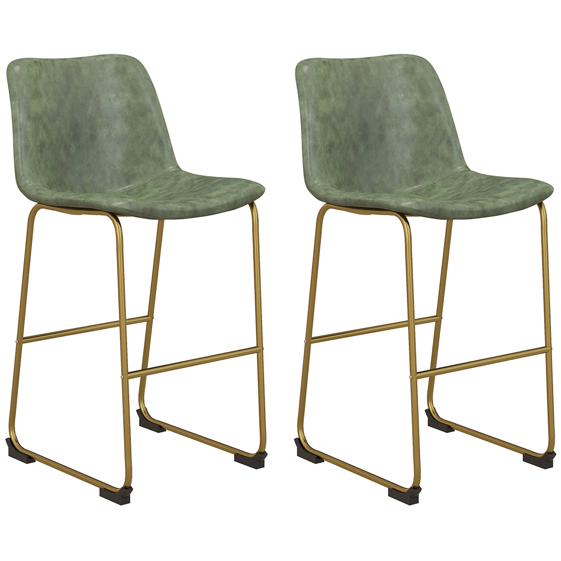 Bar Height Stools Set of 2, PU Leather Upholstered Stools for Kitchen Island, Modern Bar Chairs, Dark Green Bar Stools   at Gallery Canada