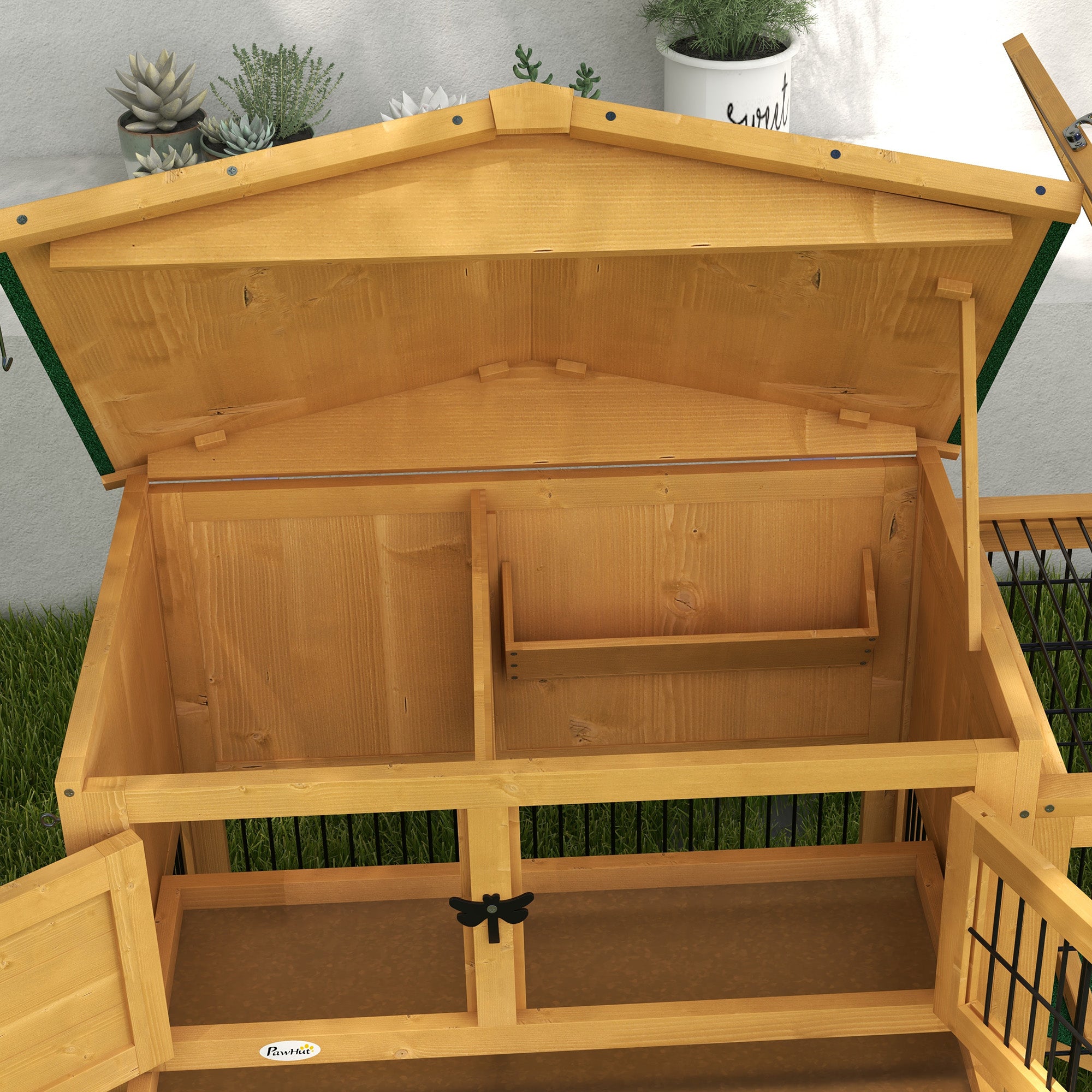 Wood Rabbit Hutch w/ Ramp, Openable Roof, Pull-out Tray, Yellow Rabbit Hutch at Gallery Canada