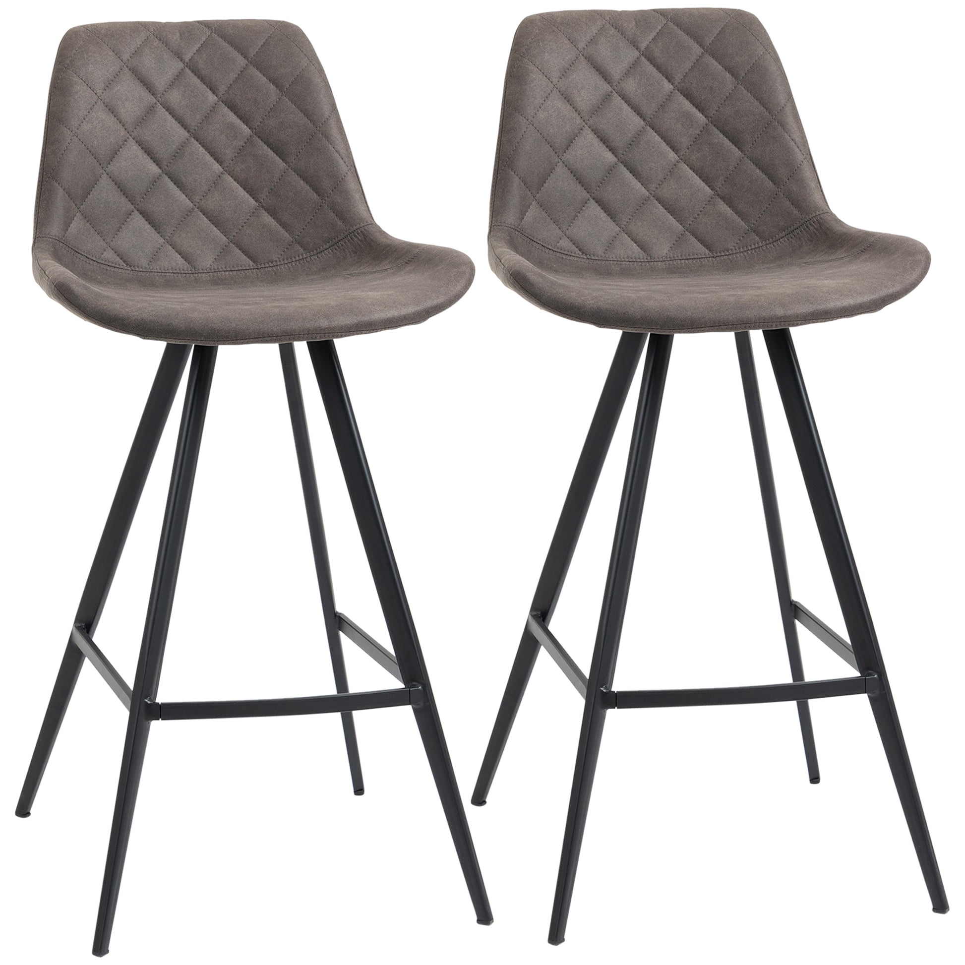 Set of 2 Microfiber Cloth Bar Stools, Multi-functional Kitchen Stools, Bar Chair with Metal Leg Padded Cushion Seat for Dining, Charcoal Grey Bar Stools   at Gallery Canada