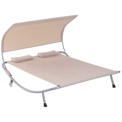 79" Outdoor Lounge Chair with Canopy, Double Chaise Lounger Hammock Bed w/ Pillow and Wheels, Sand Lounger Chairs   at Gallery Canada