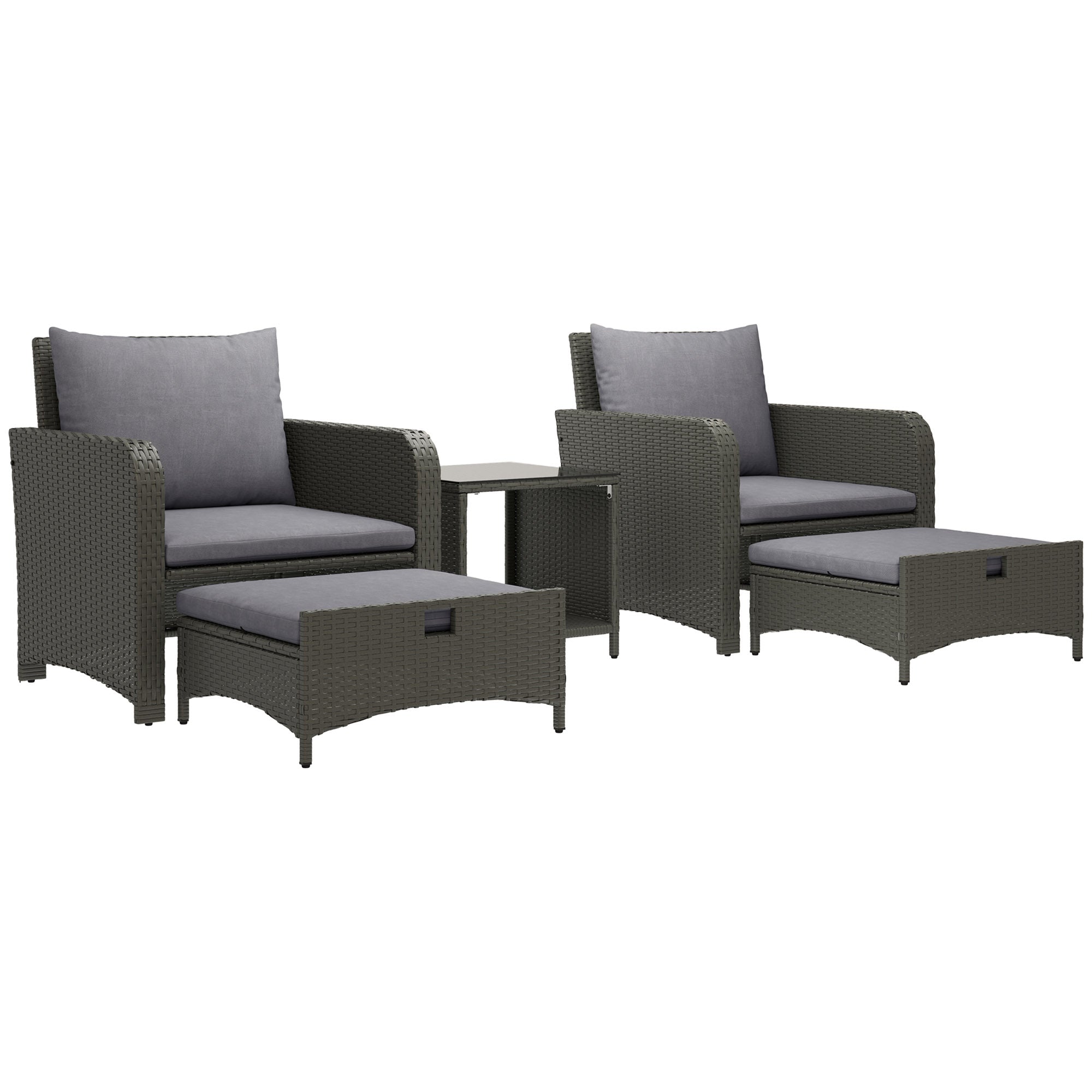 5 Piece Rattan Balcony Furniture Set, Wicker Outdoor Furniture Set with 2-Tier Coffee Table, Ottomans, Grey Patio Furniture Sets at Gallery Canada