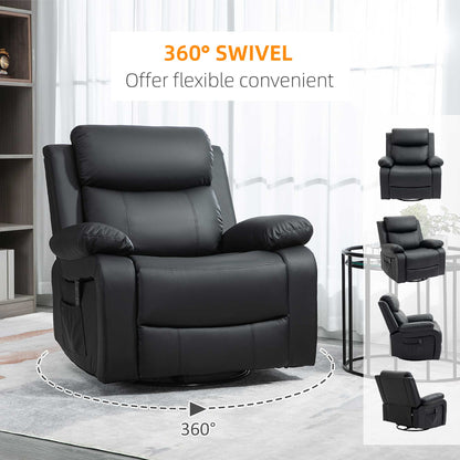 PU Leather Reclining Chair with Vibration Massage Recliner, Swivel Base, Rocking Function, Remote Control, Black Single Sofas   at Gallery Canada