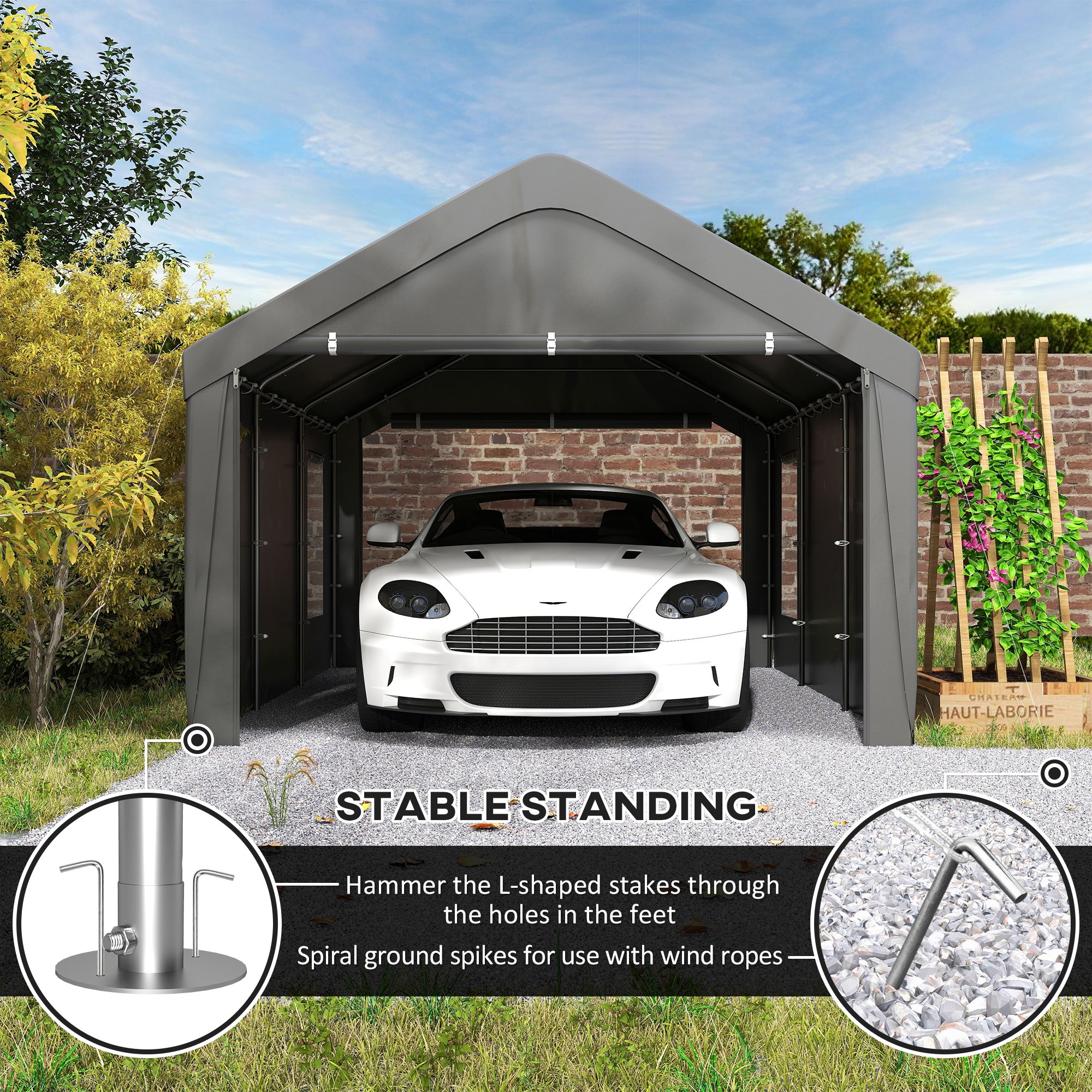 12 x 20ft Carport with 2 Roll-Up Doors, 4 Windows, Portable Garage with Removable Sidewalls for Car, Truck, Dark Grey Car Shelters at Gallery Canada