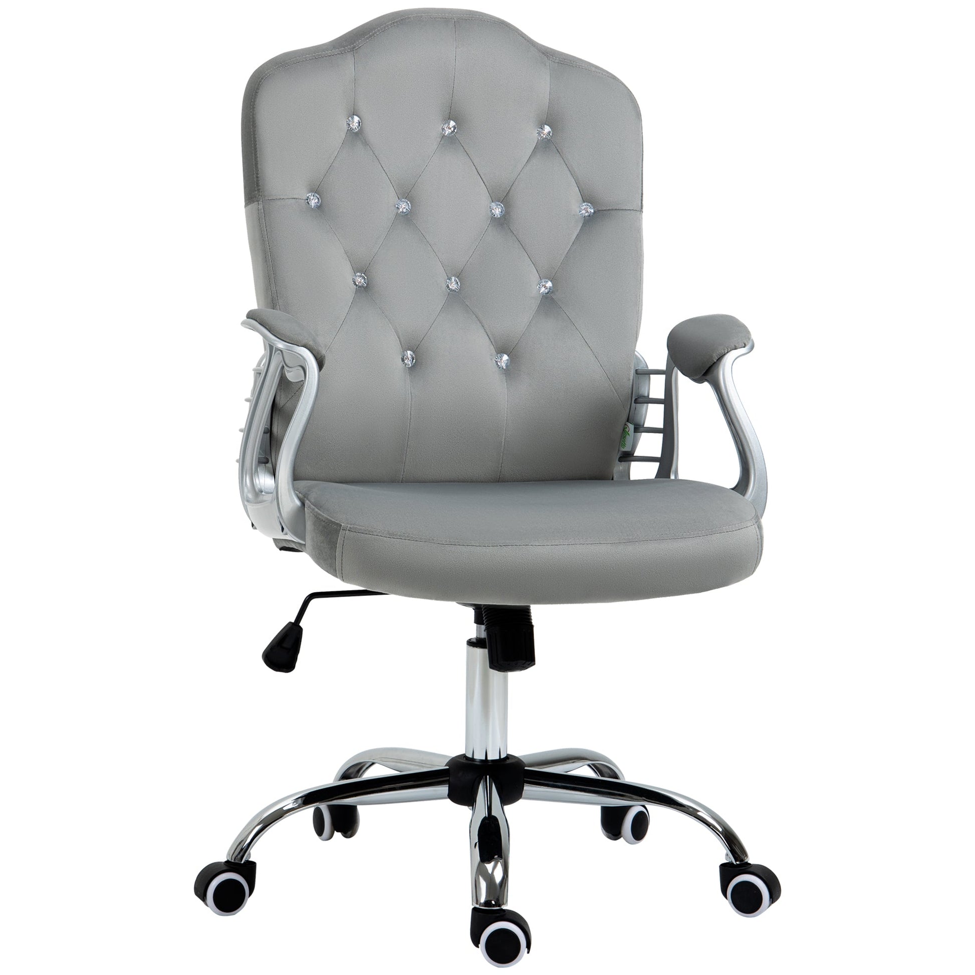 Office Chair, Velvet Computer Chair, Button Tufted Desk Chair with Swivel Wheels, Adjustable Height, Tilt Function, Grey Executive & Manager Chairs Grey  at Gallery Canada