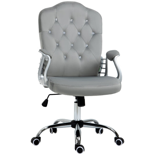 Office Chair, Velvet Computer Chair, Button Tufted Desk Chair with Swivel Wheels, Adjustable Height, Tilt Function, Grey