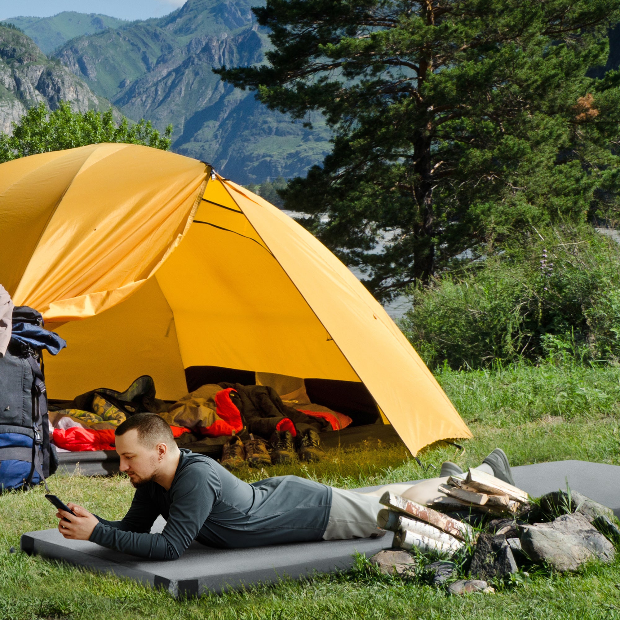Camping Mat, Sleeping Mat, Memory Foam Sleeping Pad, 2.8'' Thick Portable Roll Up Camping Mattress Sleeping Pad &; Floor Mattress, Cot Mat Pad with Travel Bag, Grey Camping Cots at Gallery Canada
