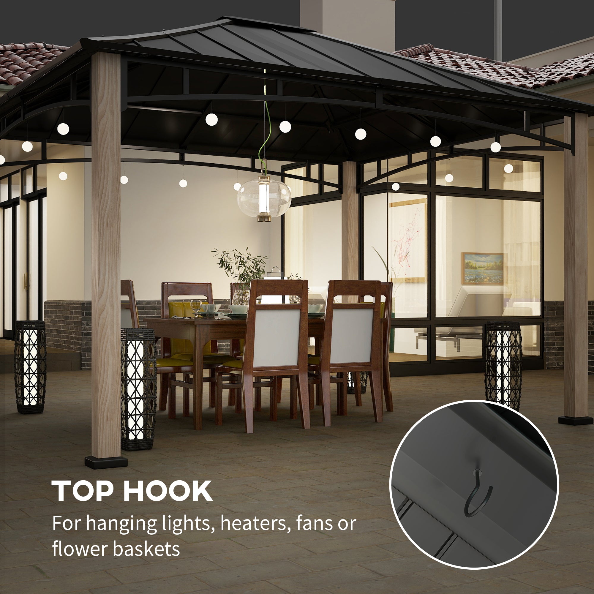 10' x 12' Hardtop Gazebo with Metal Roof, Wood Grain Frame Outdoor Gazebo Canopy for Patio, Garden, Backyard, Lawn Gazebos at Gallery Canada