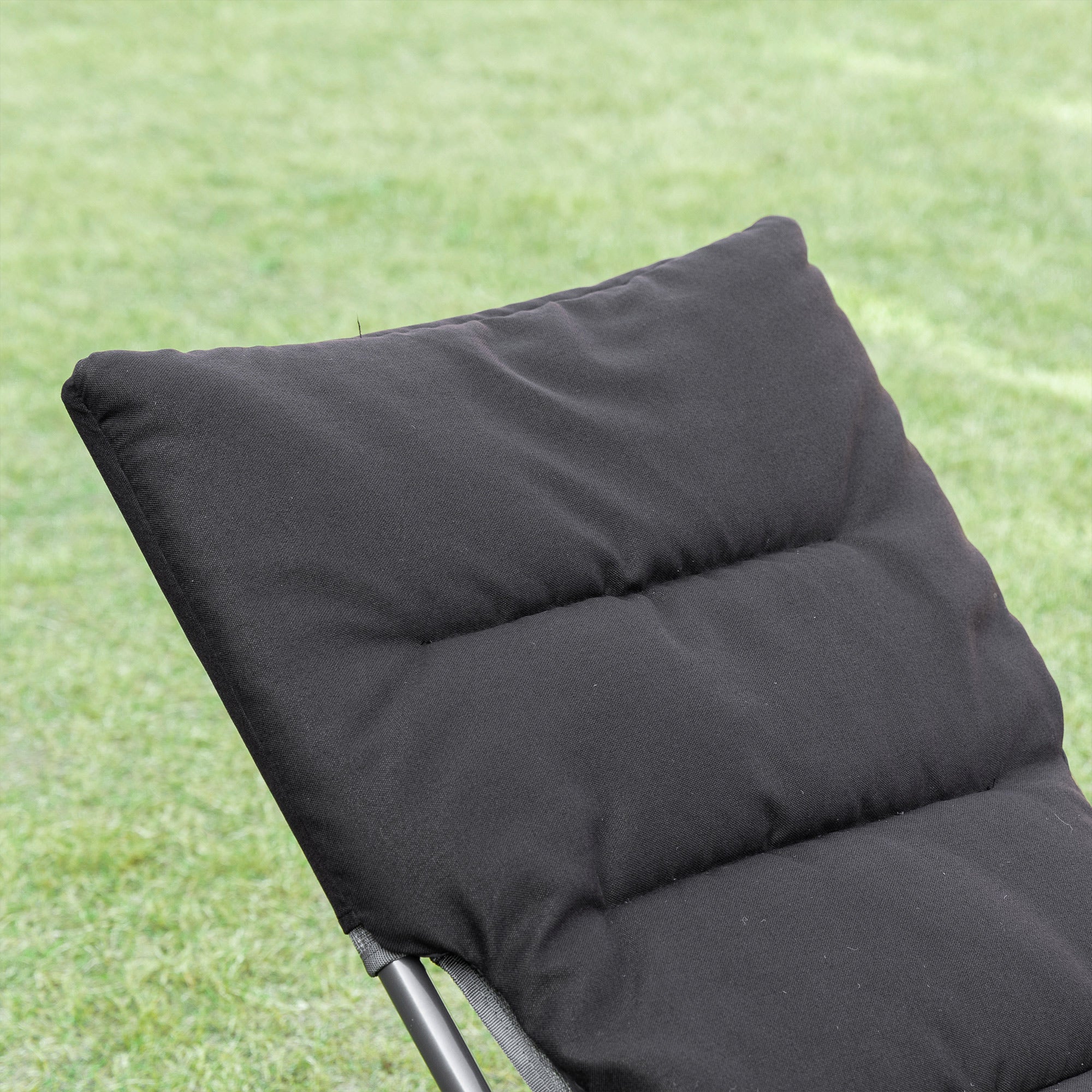 Folding Lounge Chair, Mesh Fabric Lounger with Thick Padded Cushion and Armrest, Camping Beach Chair for Poolside, Deck, Backyard, Black Patio Chairs at Gallery Canada