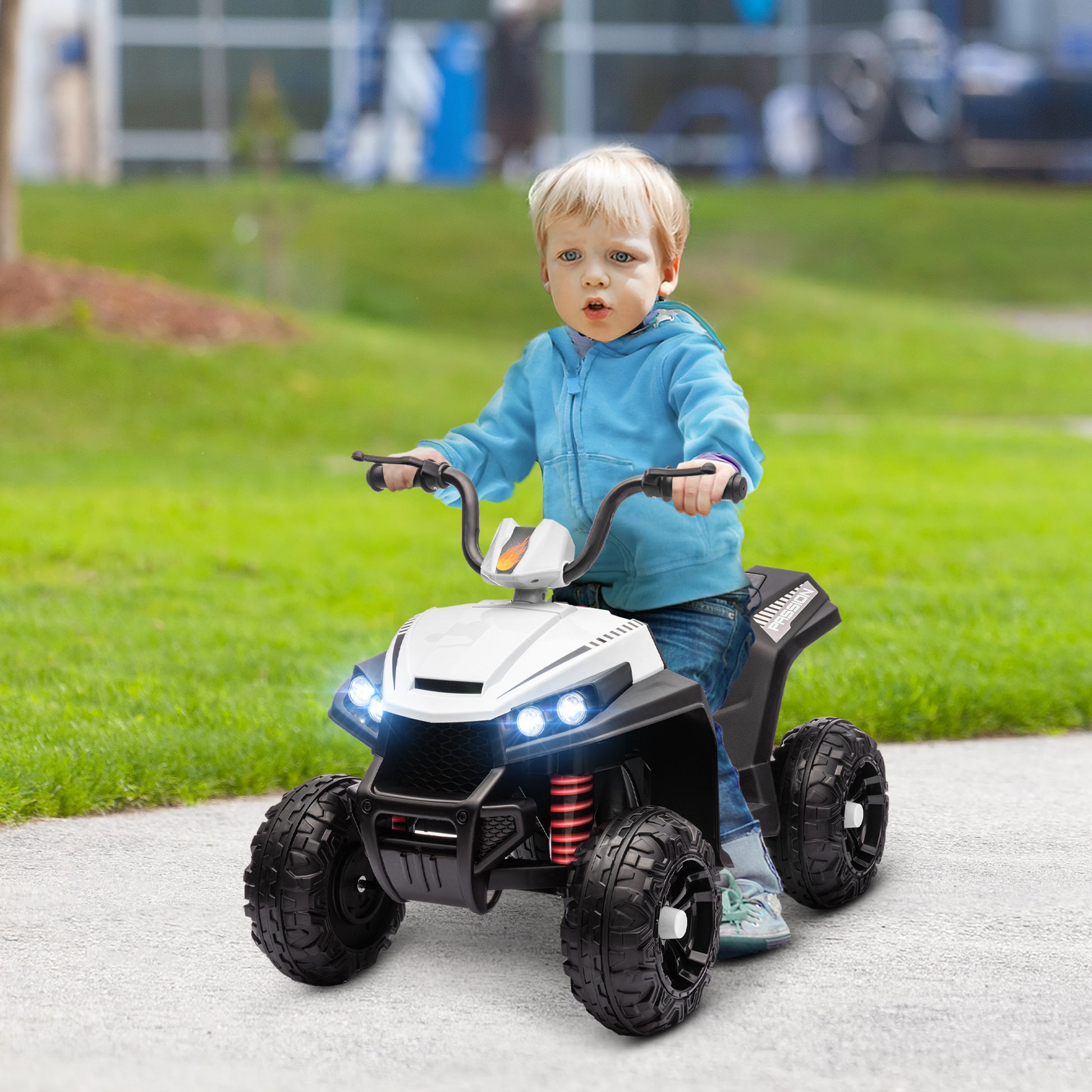 12V Kids ATV with Four Wheels Spring Suspension, Forward &; Backward, LED Light, MP3, Music, White Electric Ride On Toys White  at Gallery Canada