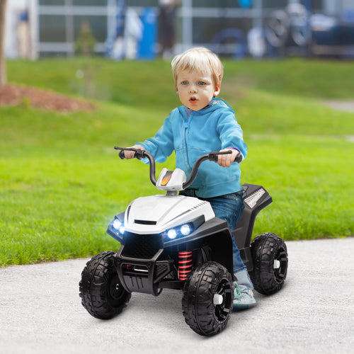 12V Kids ATV with Four Wheels Spring Suspension, Forward &; Backward, LED Light, MP3, Music, White