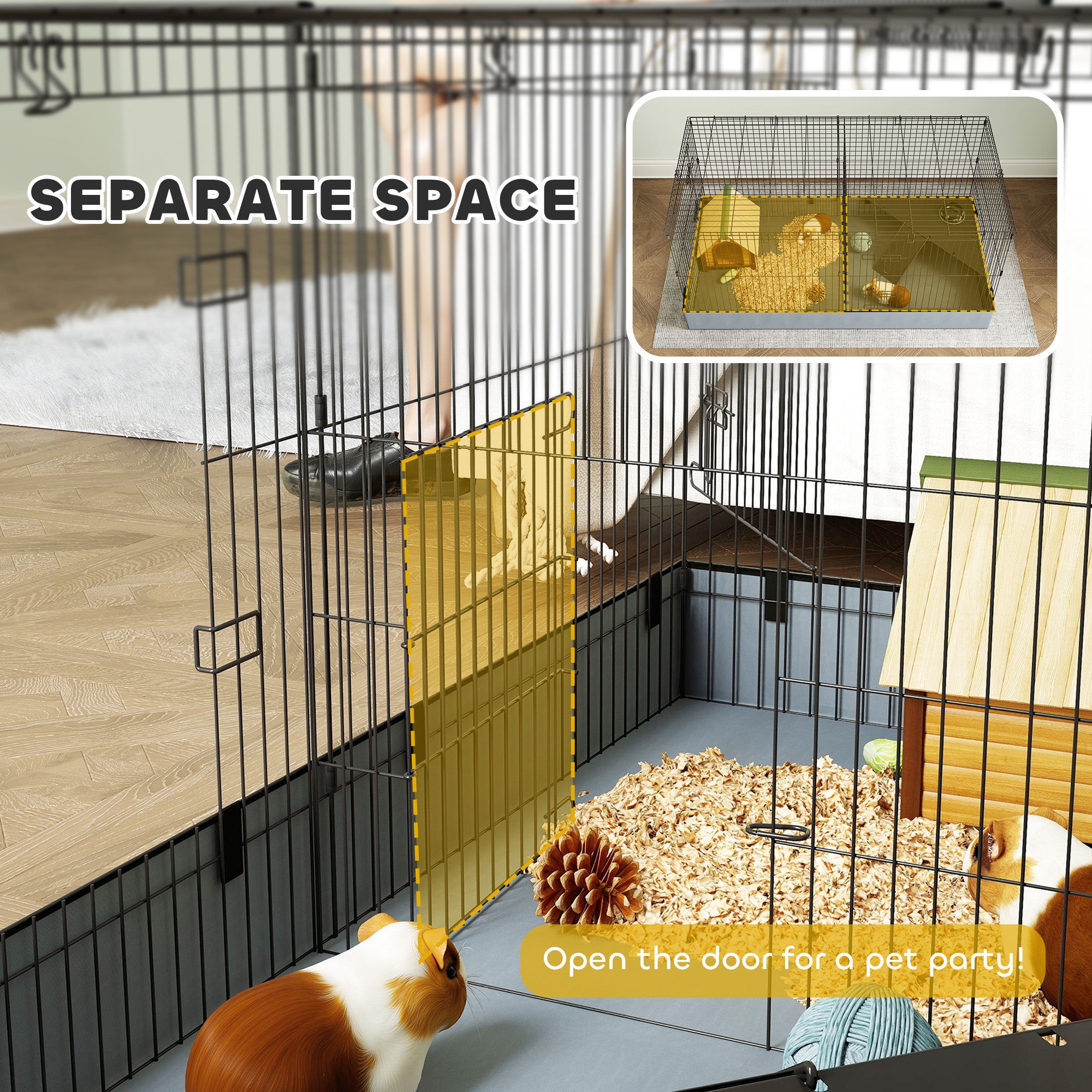 Guinea Pig Cage with Removable Top, 2 Separate Area, Waterproof Bottom Liner, Ramp, Perch, for Rabbits, Hedgehogs Houses & Habitats at Gallery Canada