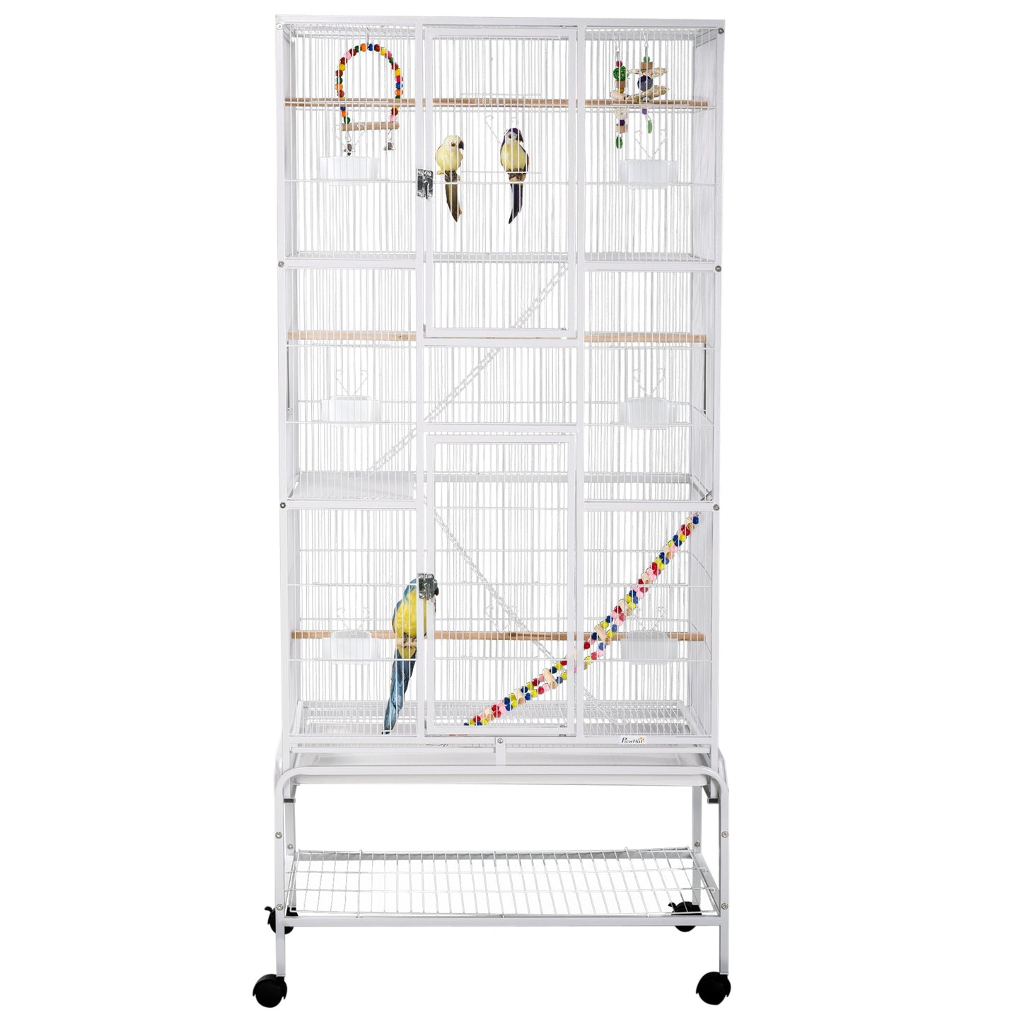 71" Bird Cage with Wheels Perches, Ramp, Storage Shelf, Toys for Canaries, Finches, Cockatiels, Parakeets, White Bird Cages White  at Gallery Canada