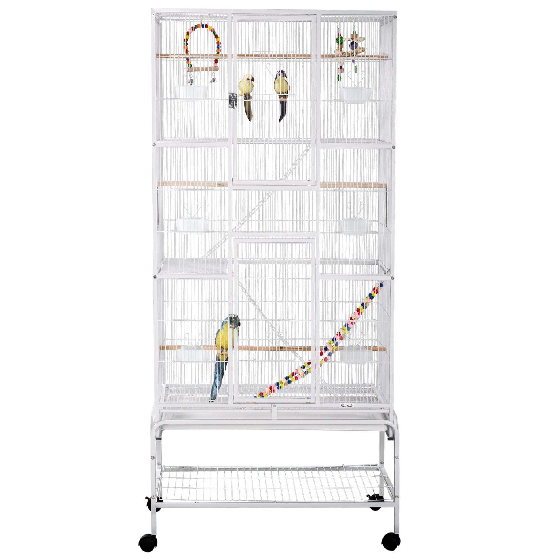 71" Bird Cage with Wheels Perches, Ramp, Storage Shelf, Toys for Canaries, Finches, Cockatiels, Parakeets, White Bird Cages White  at Gallery Canada