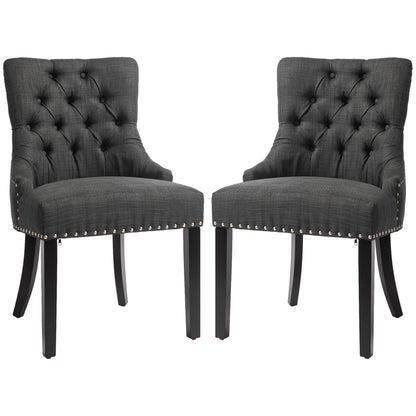 Swoop Air Linen Fabric Dining Chair Set of 2 with Nailhead Trim and Wood Legs Dark Grey Dining Chairs   at Gallery Canada