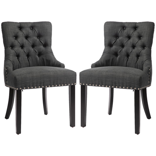 Swoop Air Linen Fabric Dining Chair Set of 2 with Nailhead Trim and Wood Legs Dark Grey Dining Chairs   at Gallery Canada