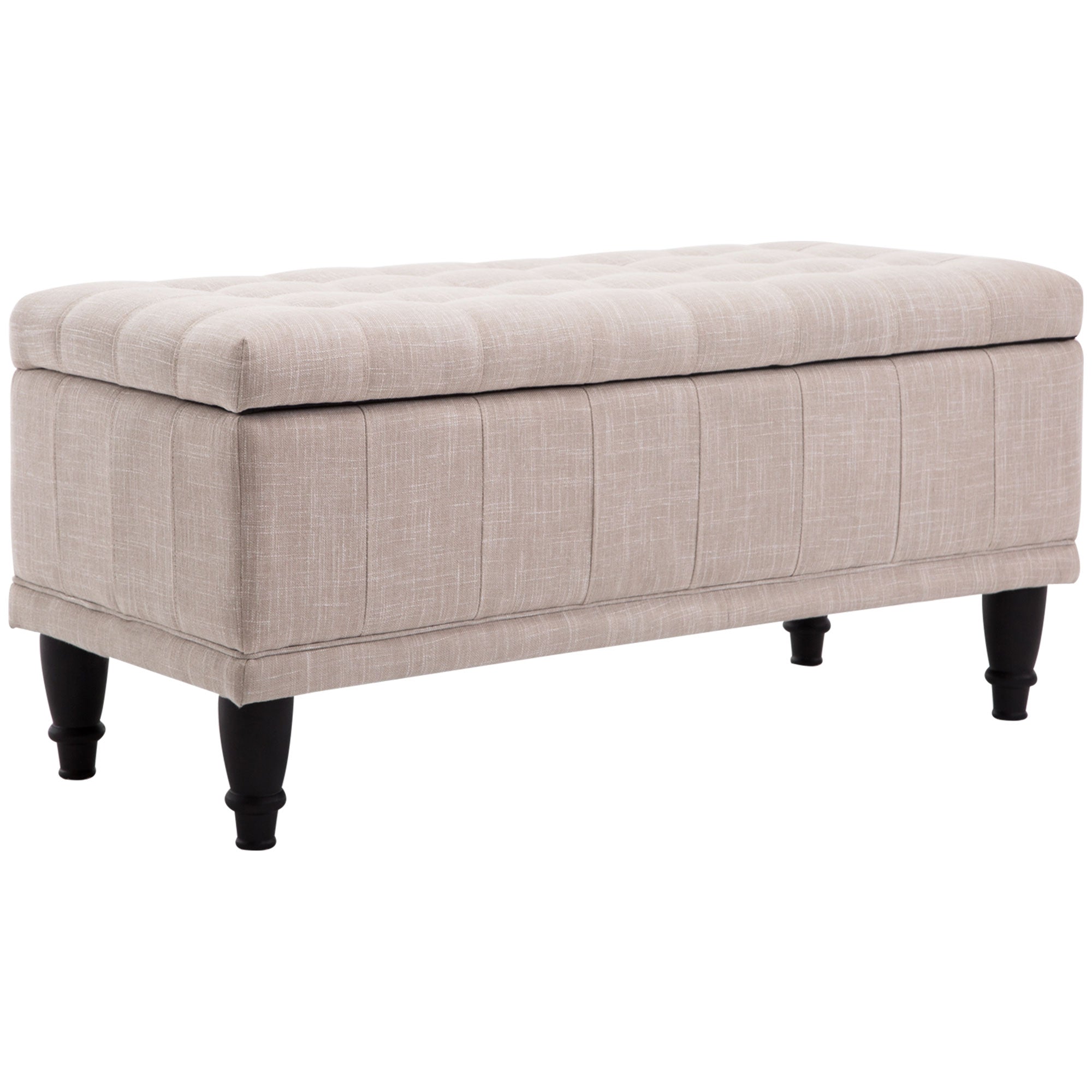 Storage Ottoman, Linen Fabric End of Bed Bench with Soft Close Lid, Button Tufted Storage Bench for Living Room, Entryway or Bedroom, 42