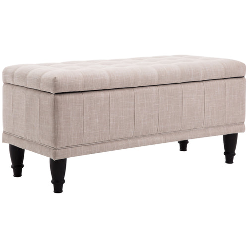 Storage Ottoman, Linen Fabric End of Bed Bench with Soft Close Lid, Button Tufted Storage Bench for Living Room, Entryway or Bedroom, 42