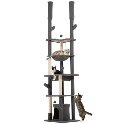 89"-100" Floor to Ceiling Cat Tree Cat Tower for Large Cats w/ Scratching Posts, Grooming Brush Post, Cat Condo, Grey Floor to Ceiling Cat Trees   at Gallery Canada