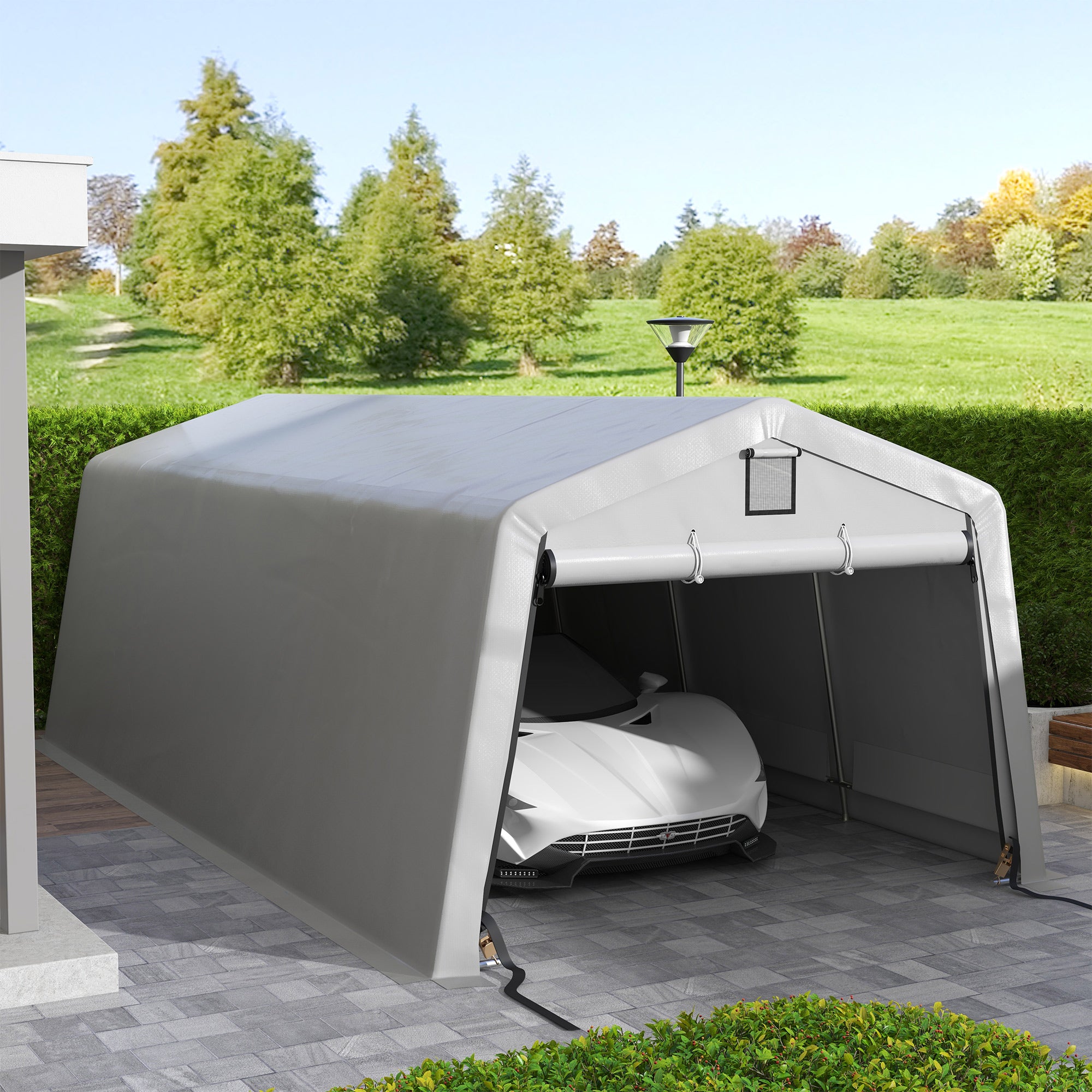 11' x 20' Portable Garage, Heavy Duty Carport Canopy with Ventilation Windows and Large Roll-up Door, Grey Car Shelters at Gallery Canada